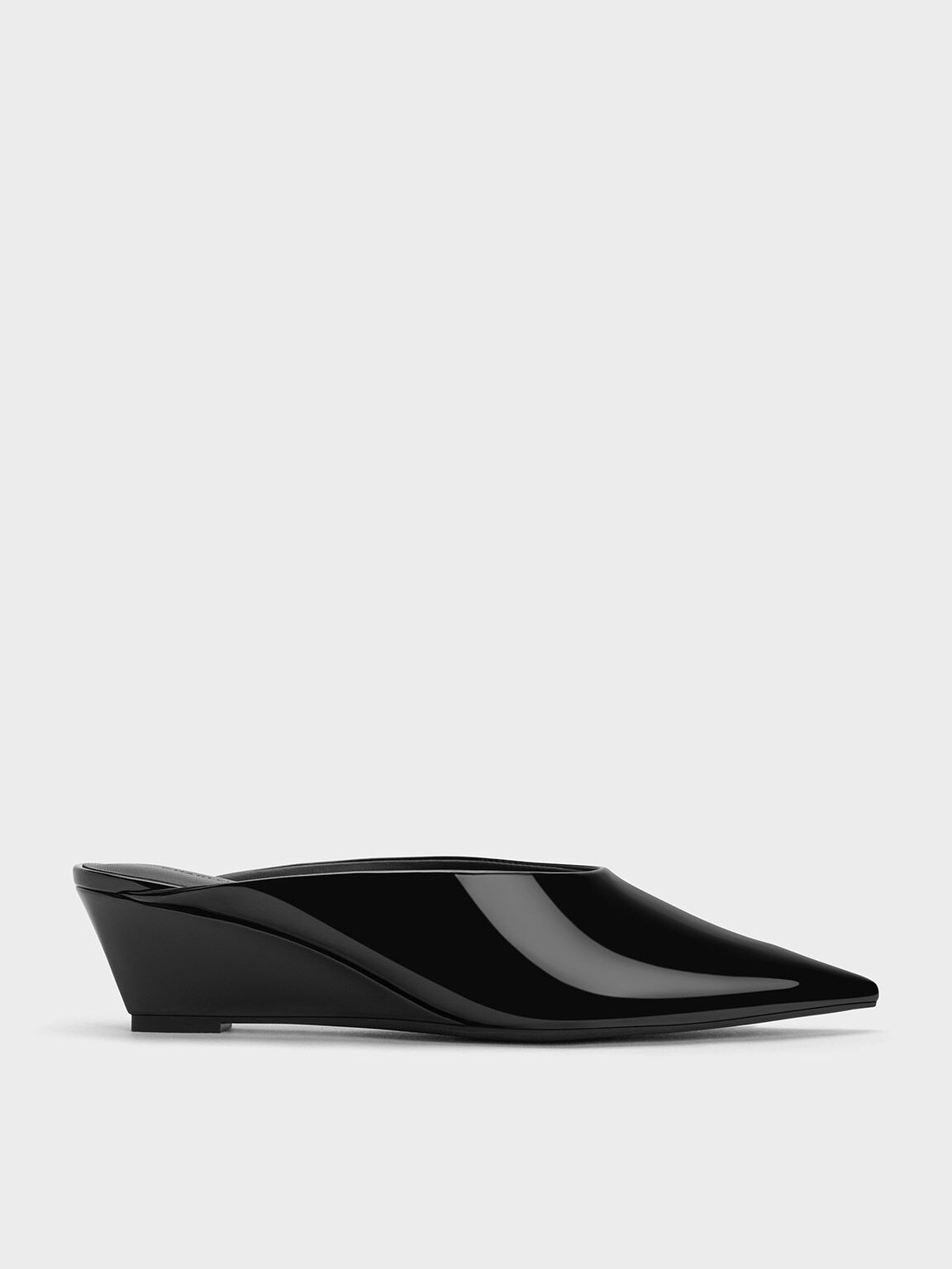 Patent Pointed-Toe Wedge Mules - Black Patent