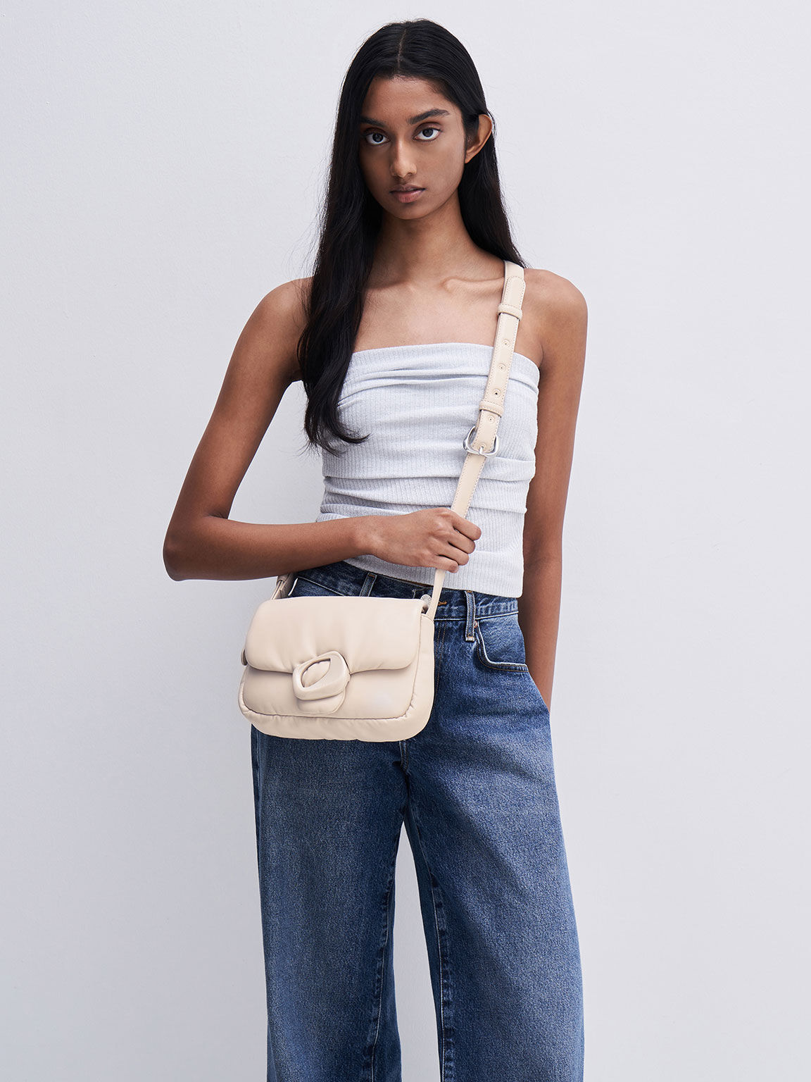 Moore Padded Shoulder Bag, Ivory, hi-res