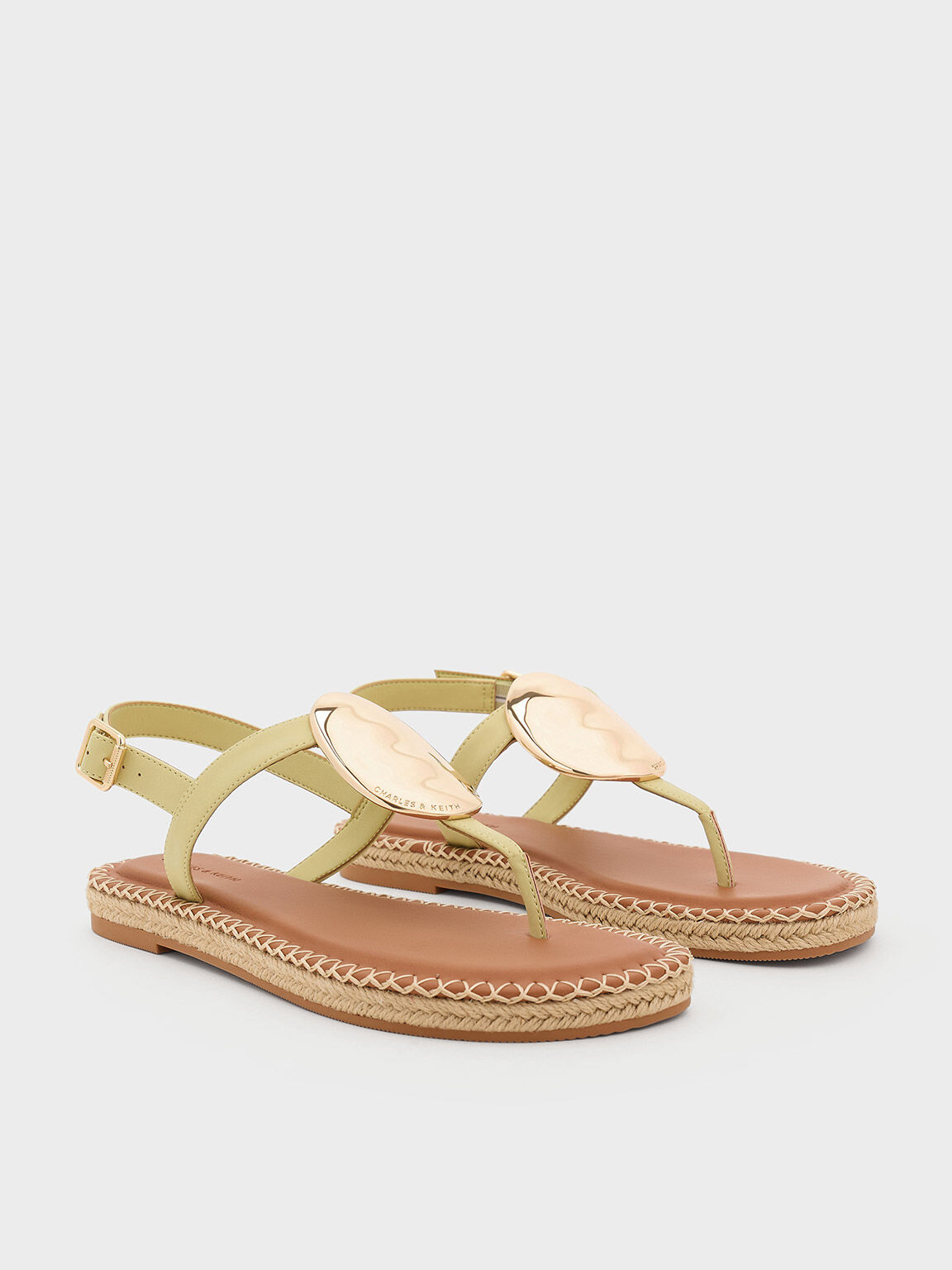 Metallic Oval Espadrille Sandals, Lime, hi-res