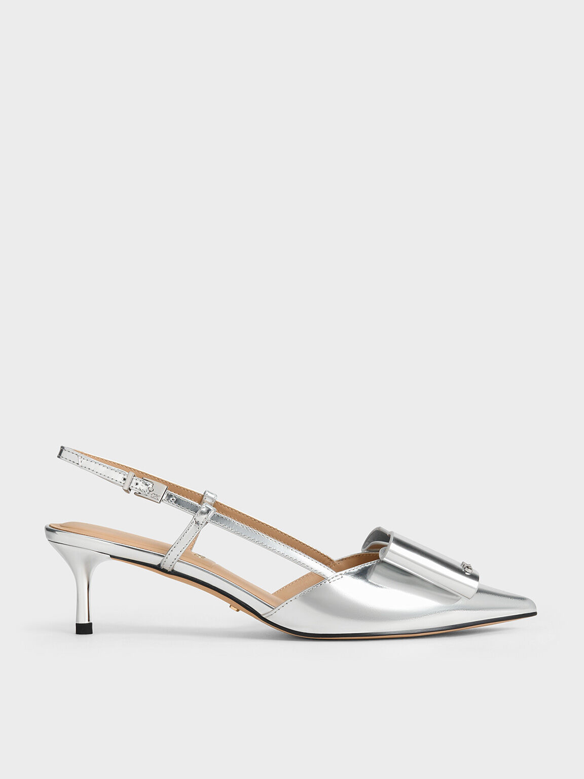 Lu Metallic Leather Bow Slingback Pumps, Silver, hi-res