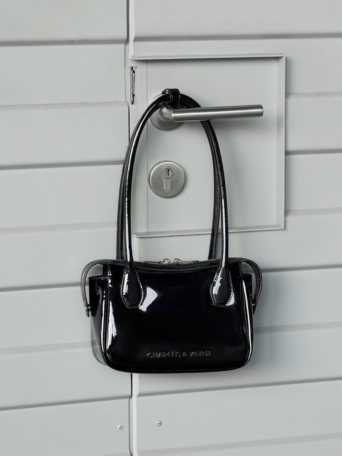 Bosie Patent Elongated Top Handle Bag, Noir, hi-res