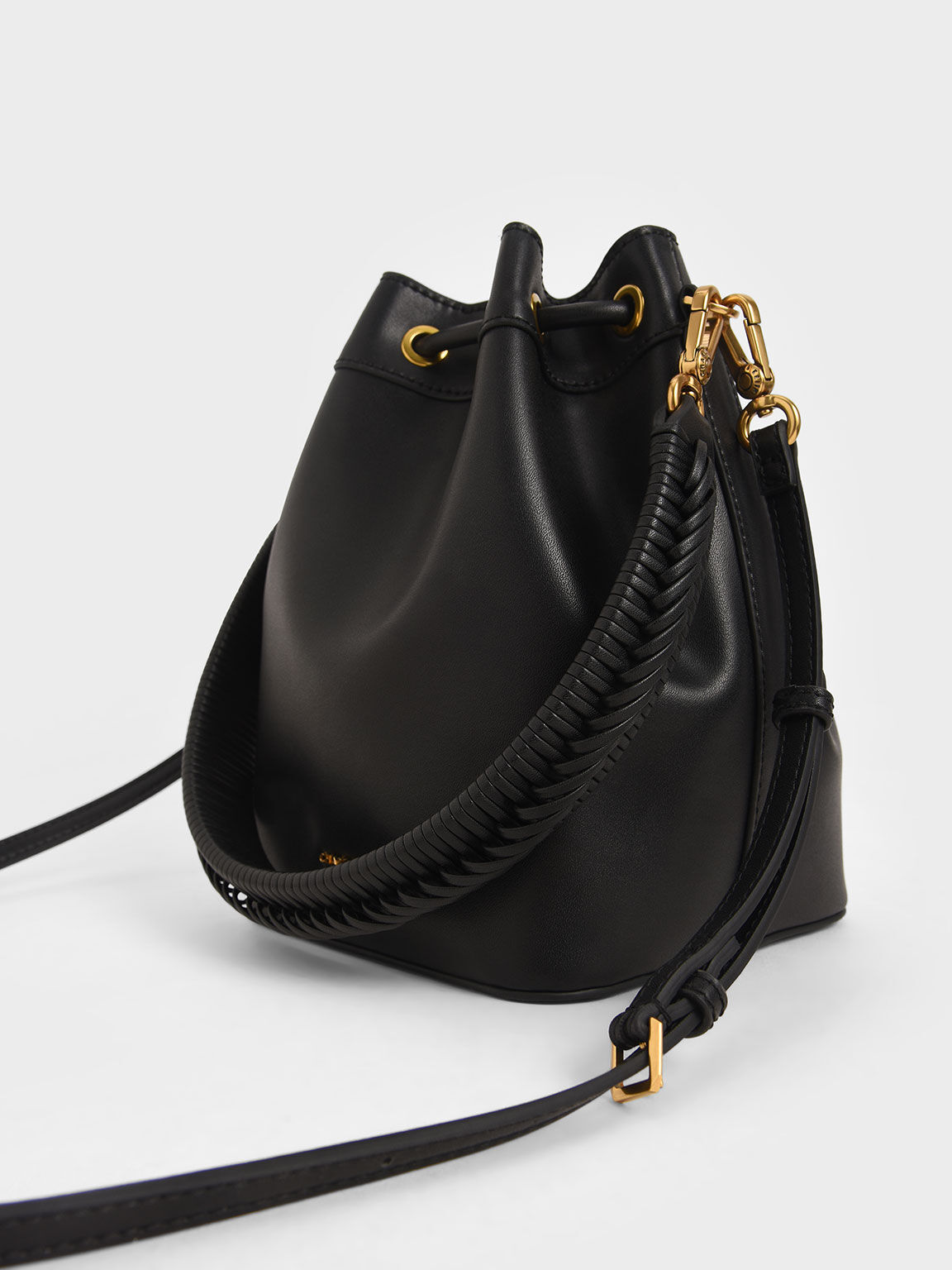 Drawstring Bucket Bag, Black, hi-res