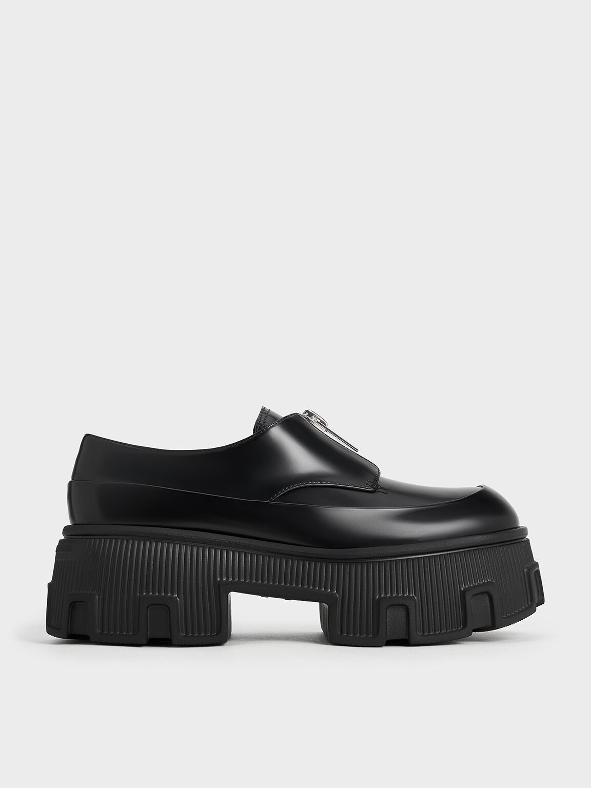 Zip-Up Platform Loafers, Black Box, hi-res