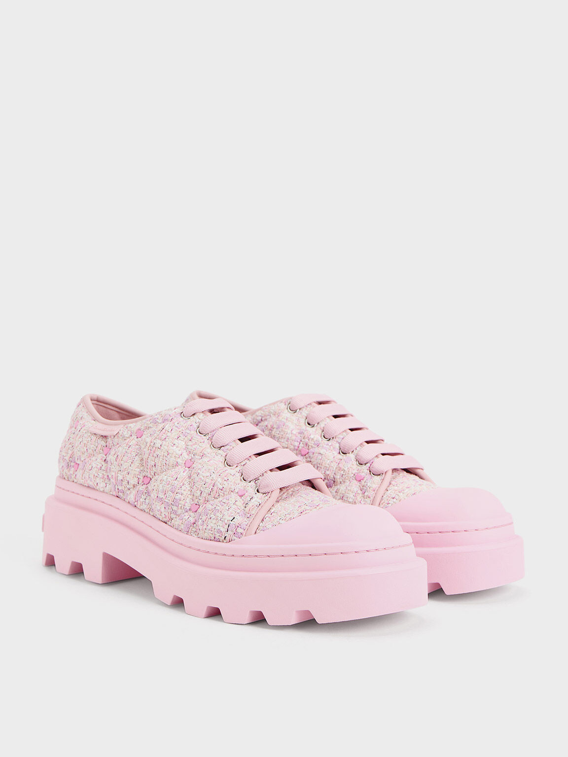 Dahlia Tweed Heart-Print Chunky Sneakers, Pink, hi-res