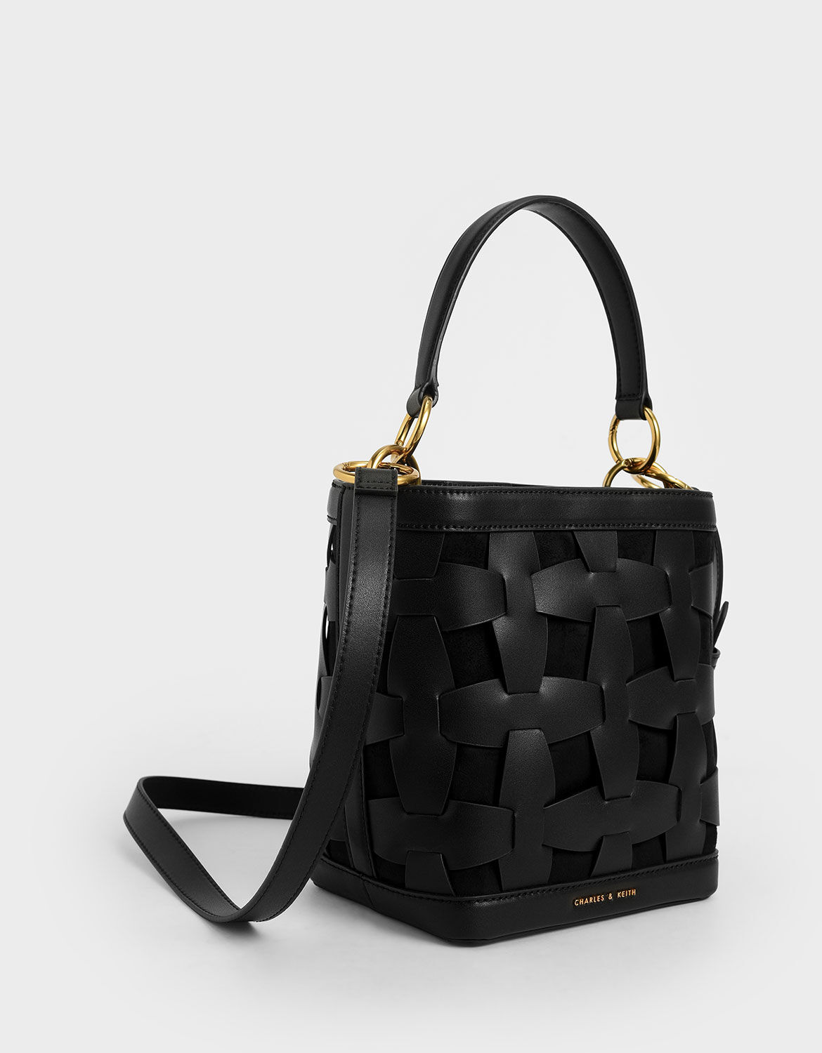Black Weave Detail Bucket Bag | CHARLES & KEITH SG