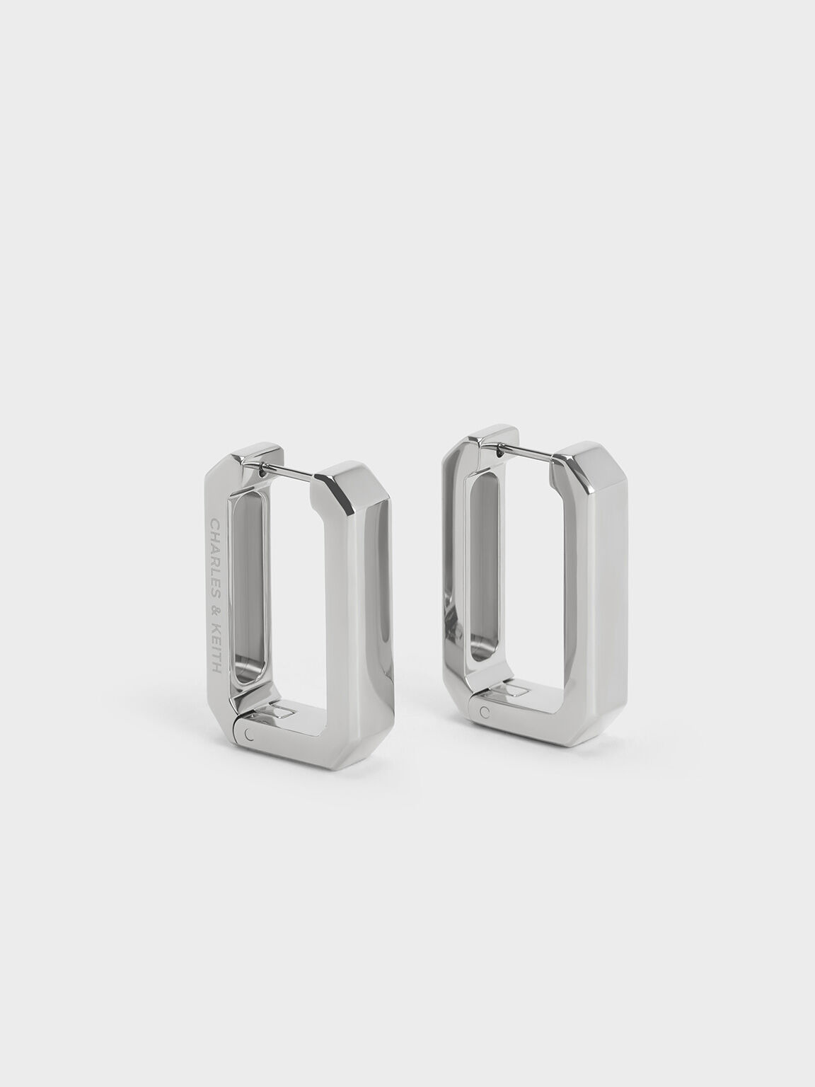 Keziah Rectangle Hoop Earrings, Silver, hi-res