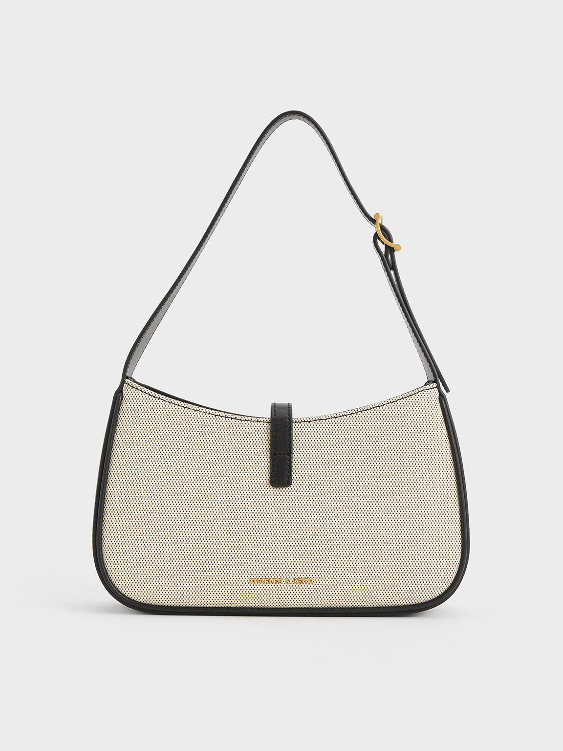 Black Cesia Canvas Metallic Accent Shoulder Bag - CHARLES & KEITH US