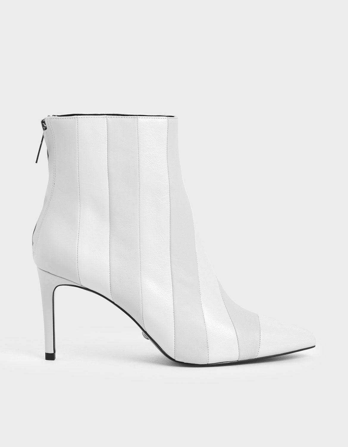 White Leather Striped Ankle Boots 