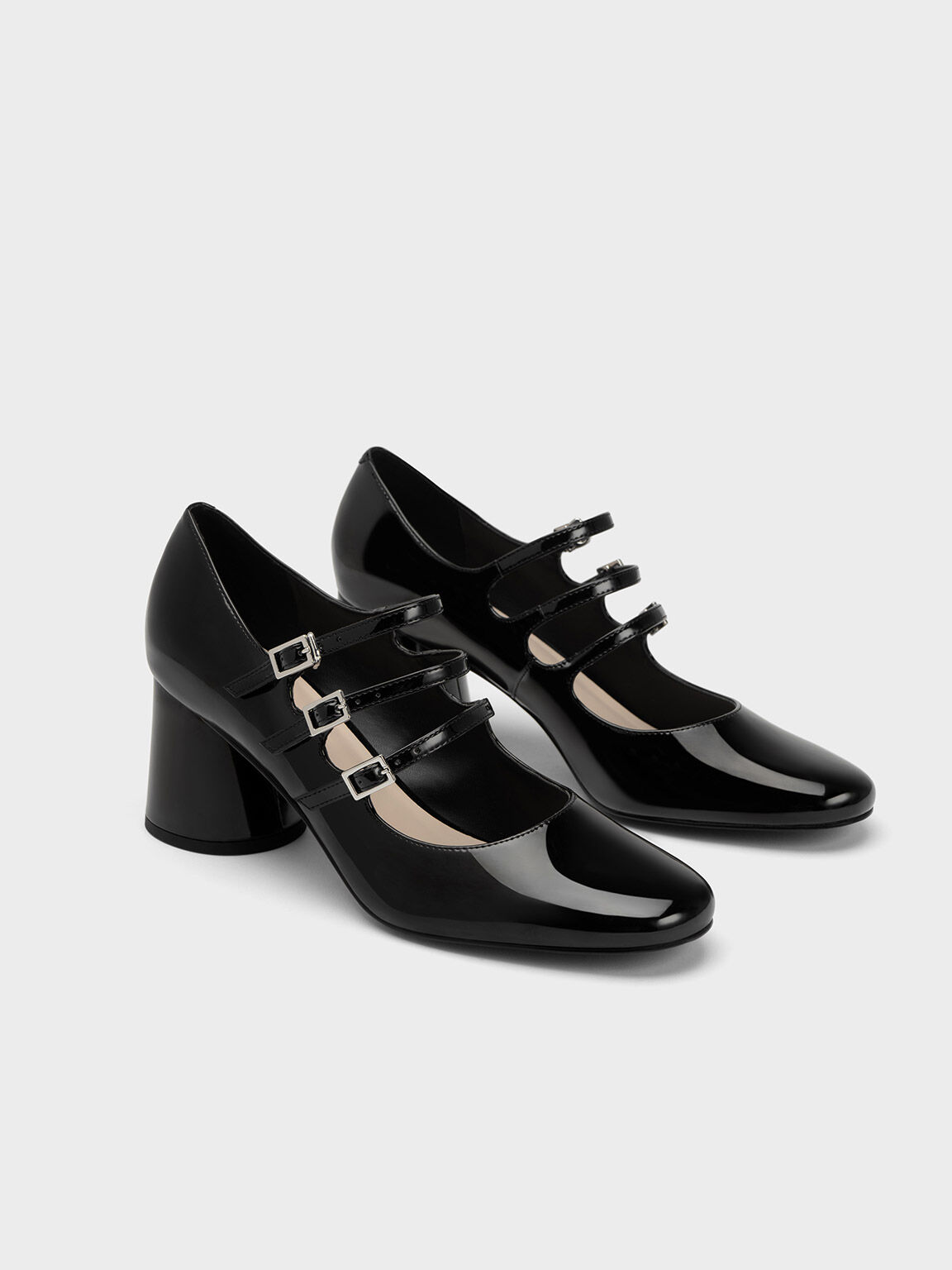 Claudie Patent Buckled Mary Janes, Black, hi-res