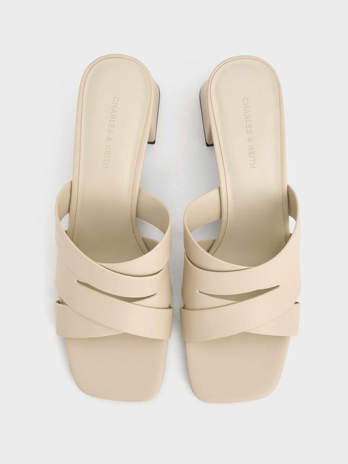 Crossover-Strap Square-Toe Block-Heel Mules, Beige, hi-res