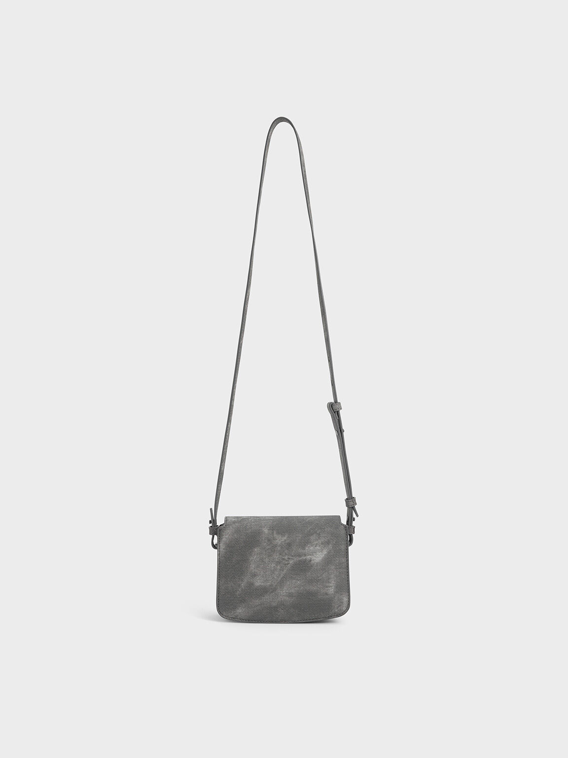 Bolso tipo caja de denim con solapa delantera, Gris oscuro, hi-res