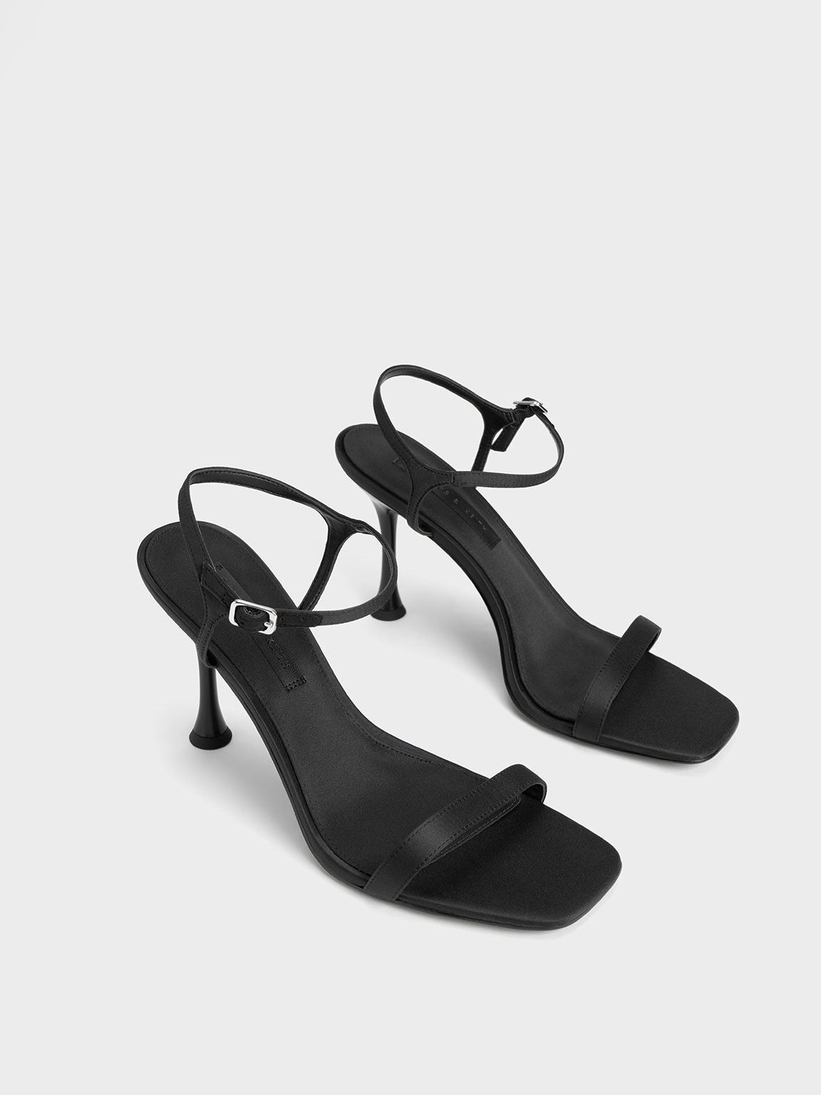 Black Spool Heel Satin Sandals - CHARLES & KEITH US