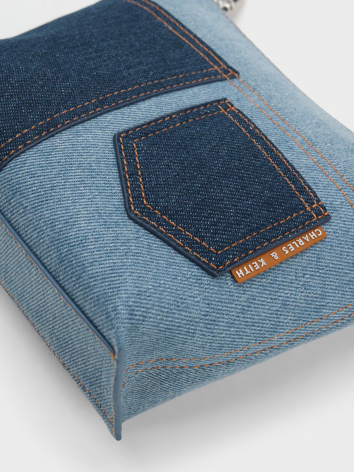 Denim Blue Anthea Denim Contrast-Trim Shoulder Bag | CHARLES & KEITH
