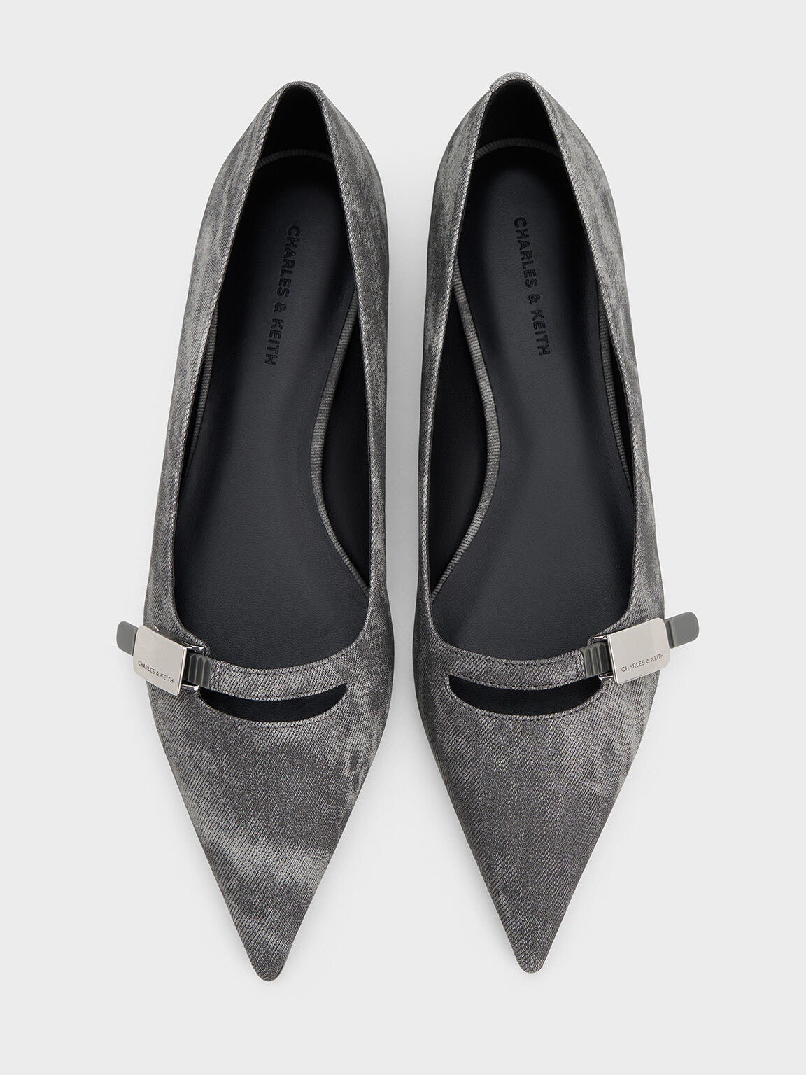 Robbie Denim Pointed-Toe Ballet Flats, Dark Grey, hi-res