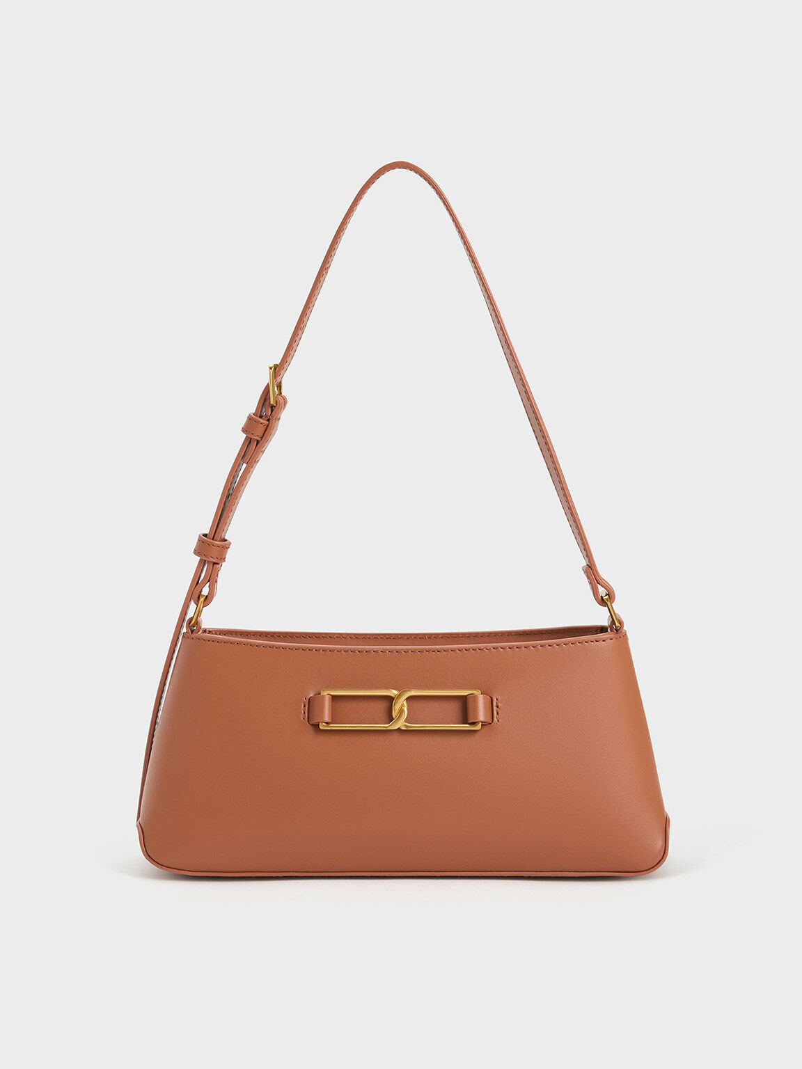 Gabine Leather Trapeze Shoulder Bag, Cognac, hi-res