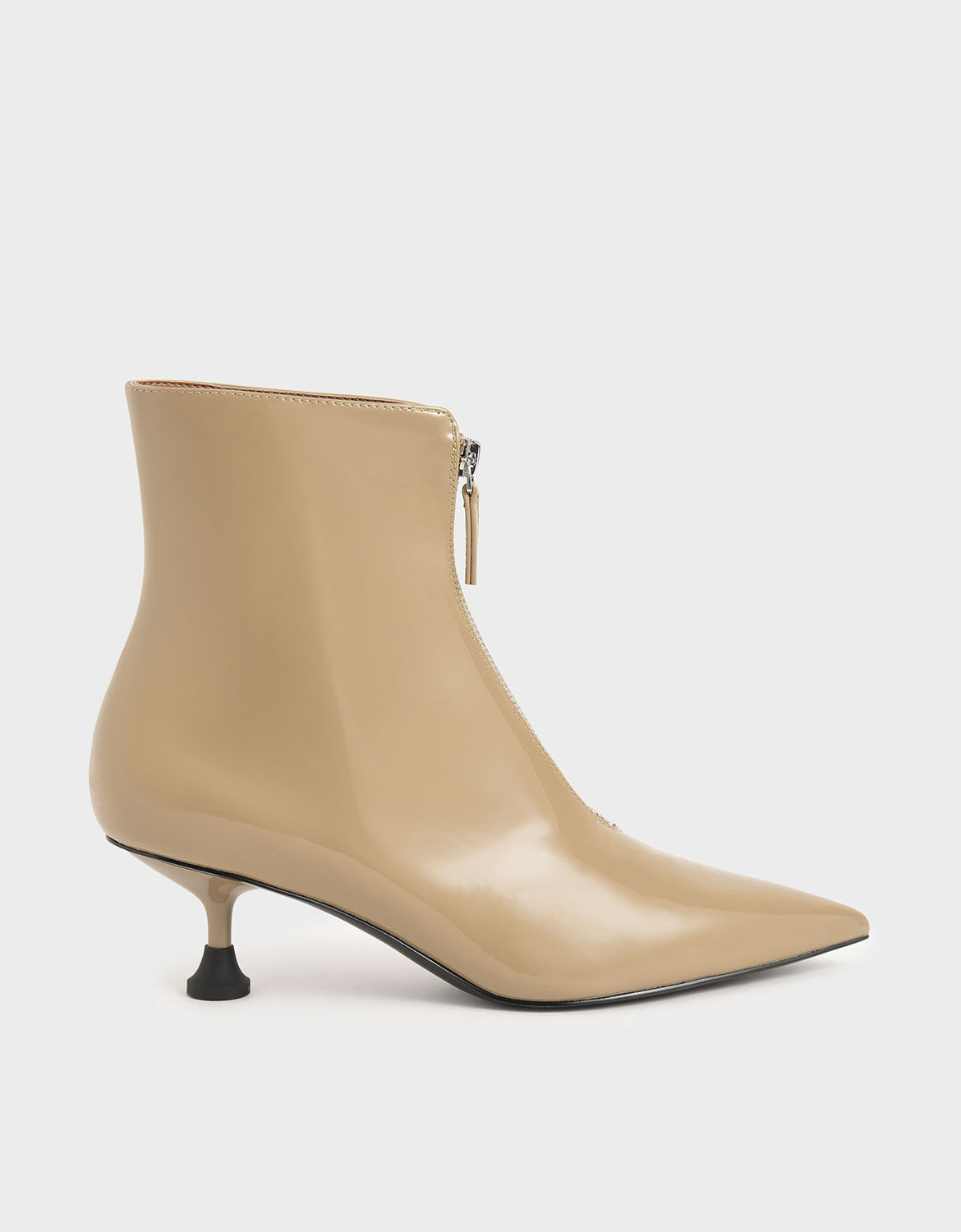patent zip front ankle boots