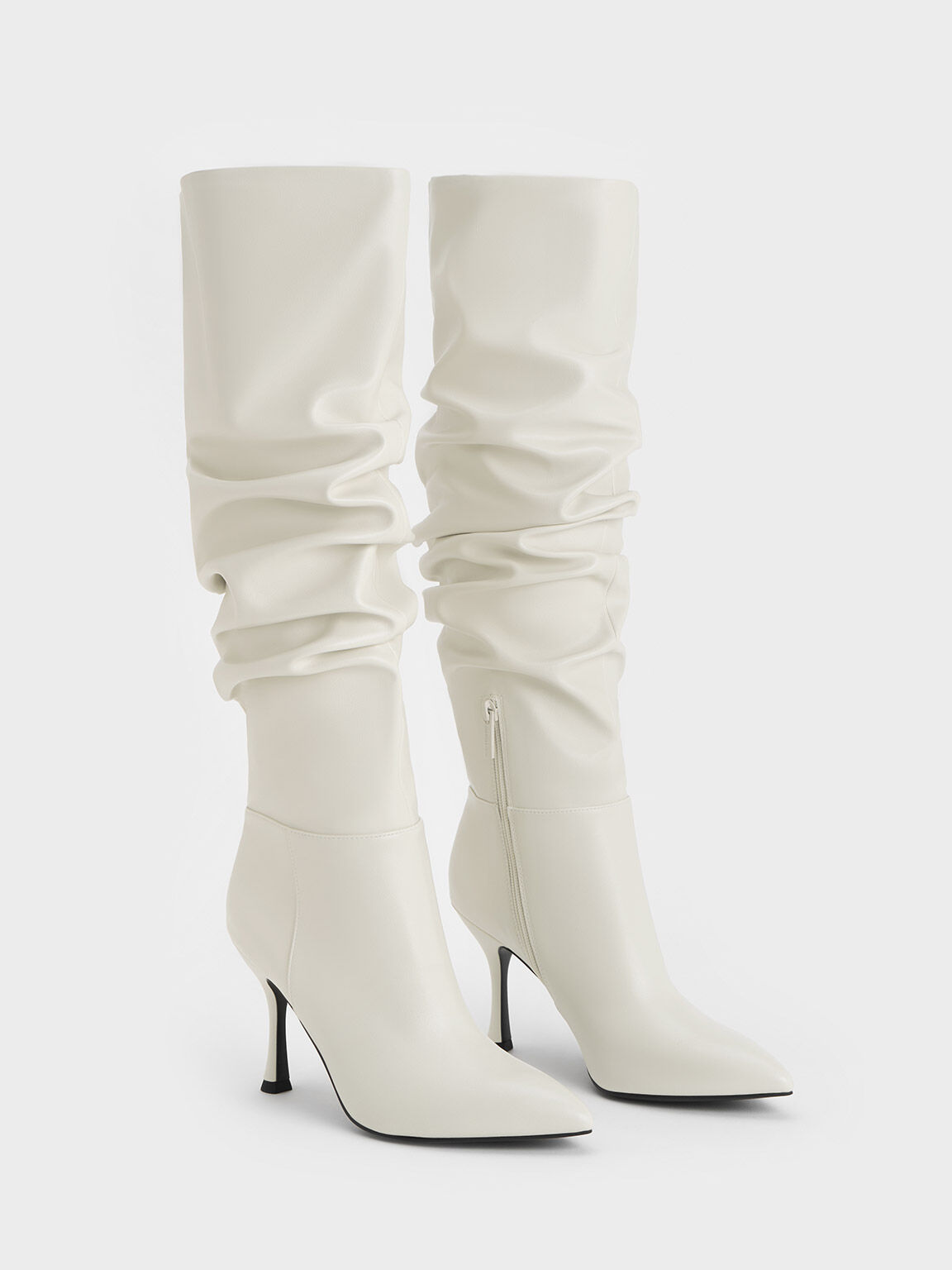 Chalk Aster Ruched Knee-High Boots - CHARLES & KEITH US