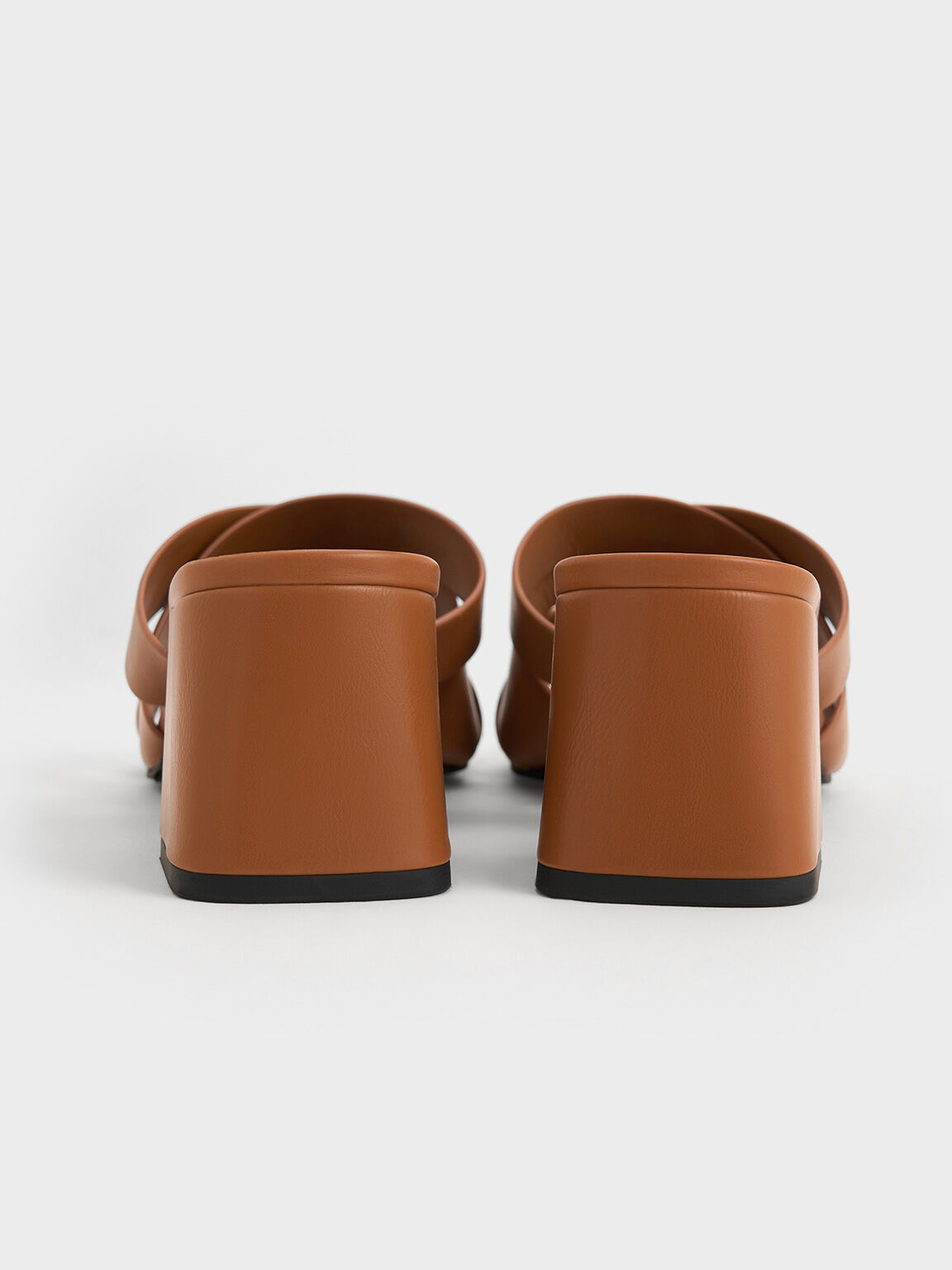 Crossover-Strap Square-Toe Block-Heel Mules, Cognac, hi-res