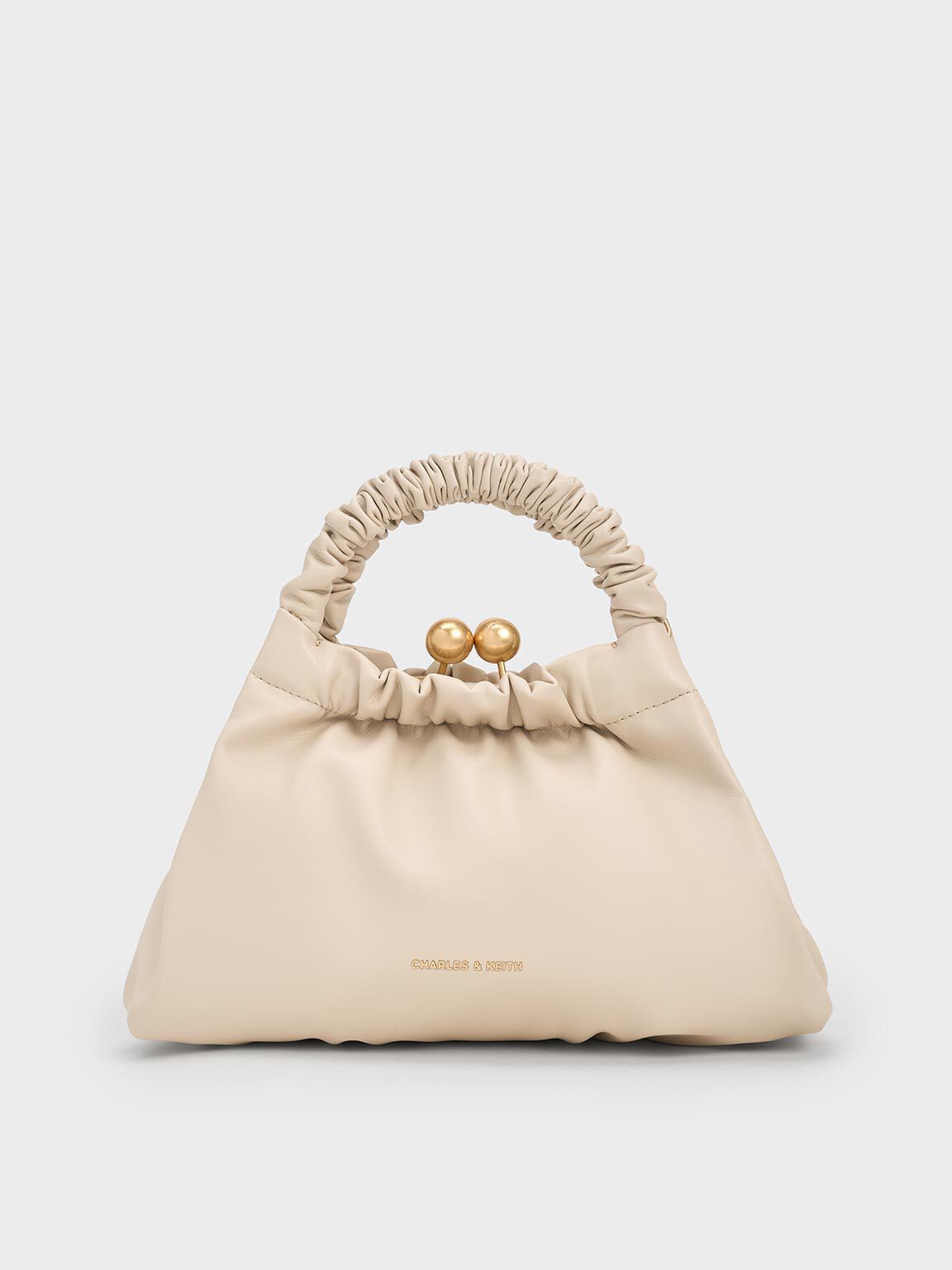 Eve Ruched-Handle Trapeze Bag, Beige, hi-res