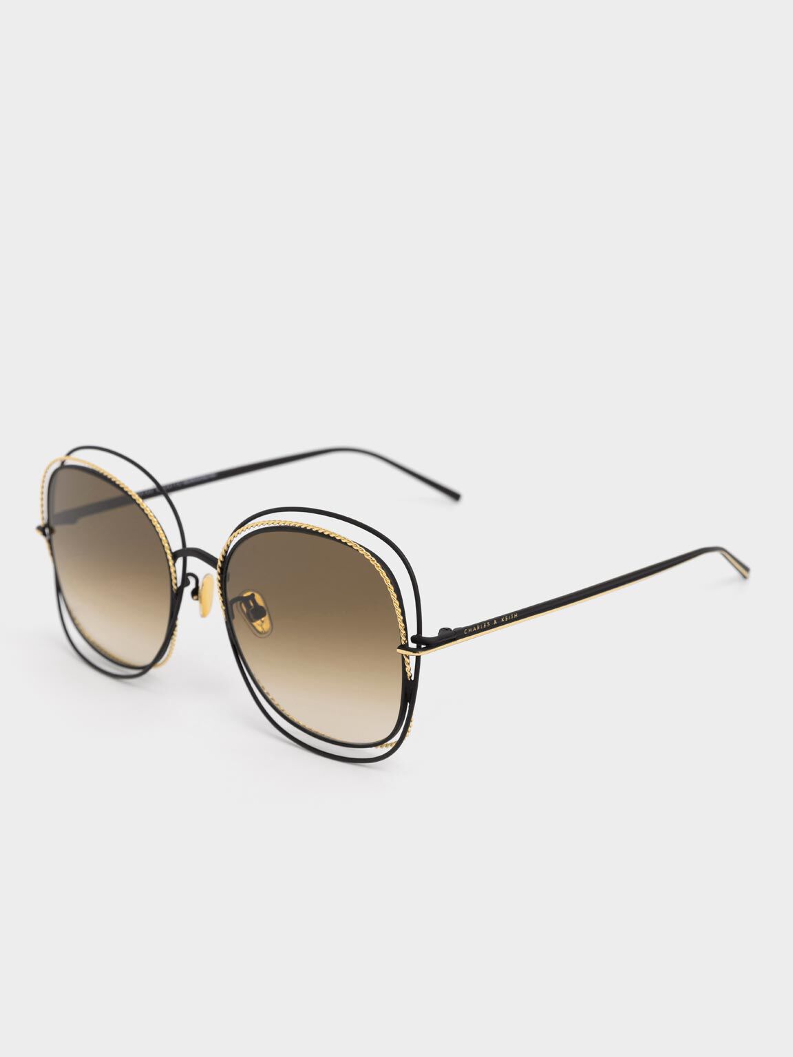 Black Cut-Out Frame Metallic-Rimmed Butterfly Sunglasses - CHARLES 