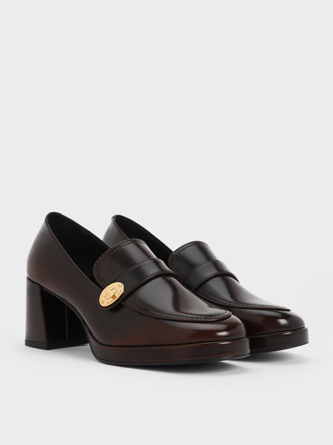 Brown Metallic Accent Loafer Pumps - CHARLES & KEITH US