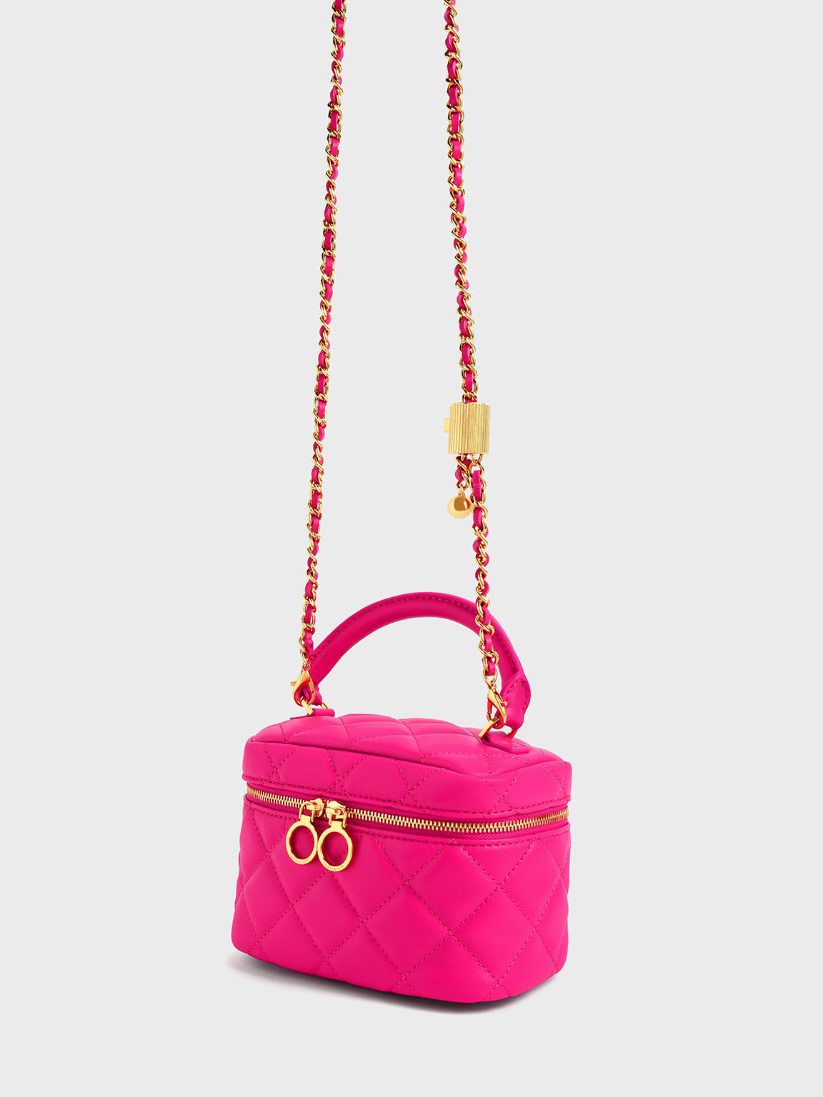 Quilted Two-Way Zip Mini Bag - Fuchsia