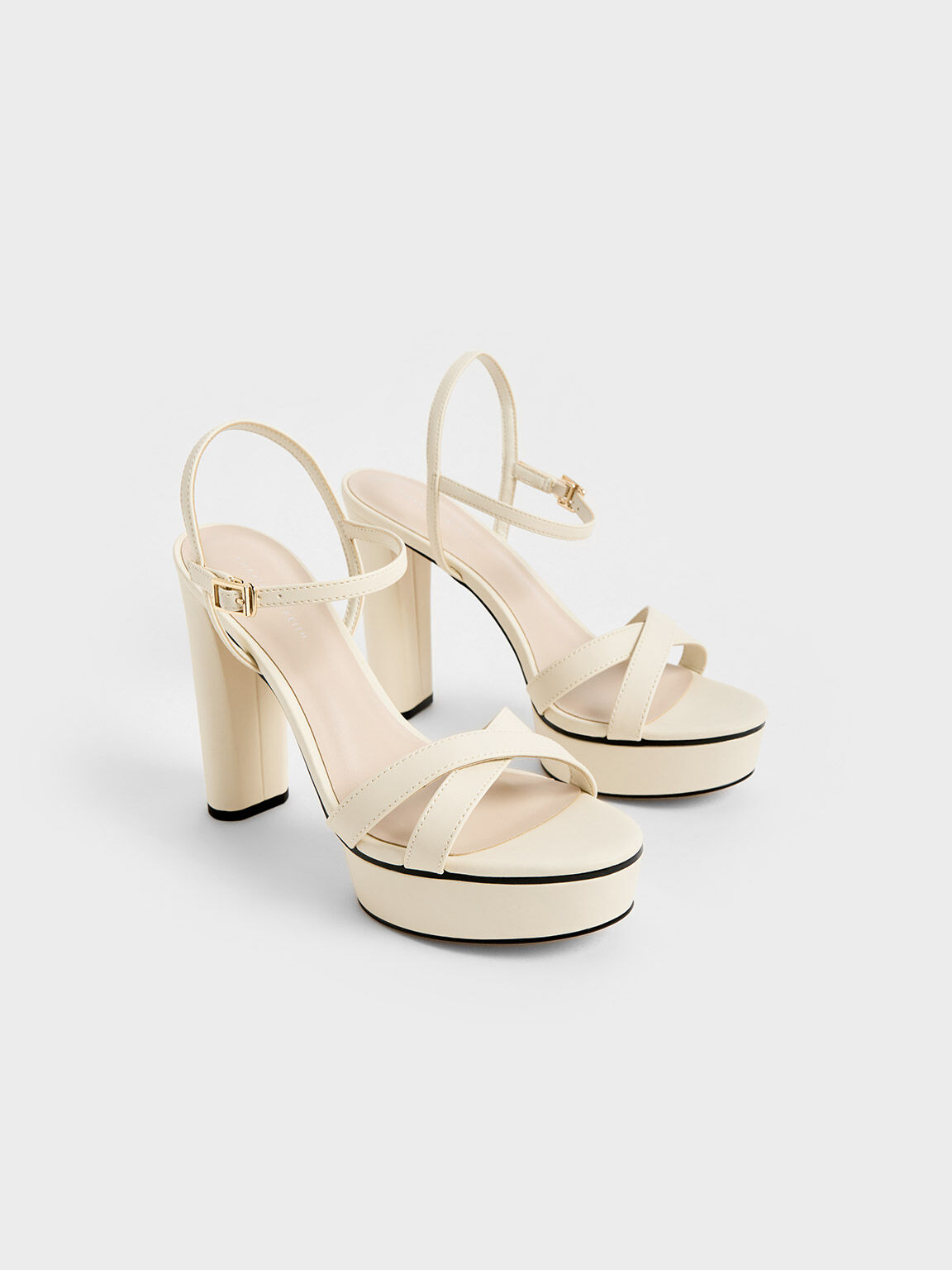 Chalk Crossover Platform Heeled Sandals - CHARLES & KEITH US