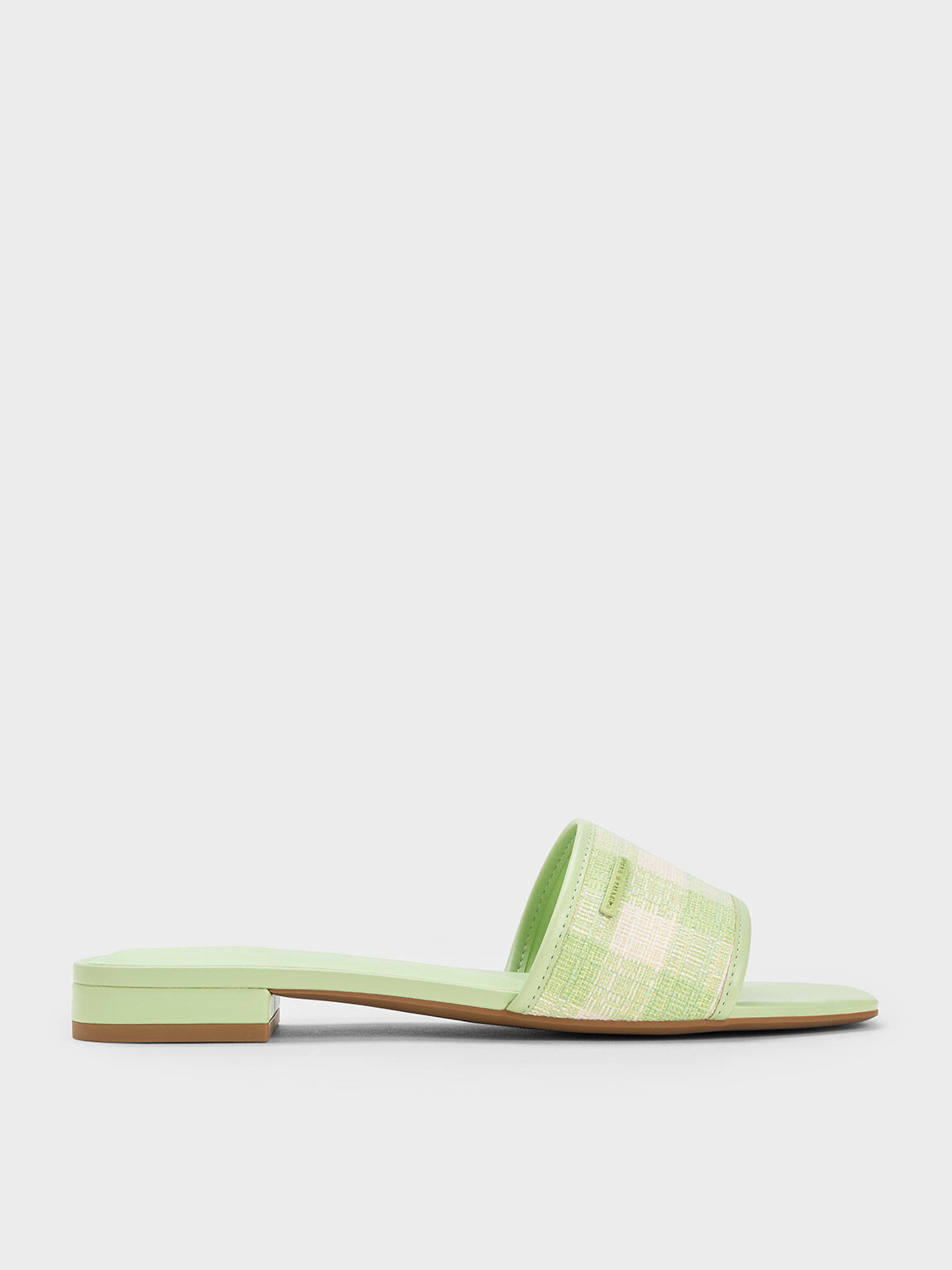 Woven Gingham Flat Sandals, Green, hi-res