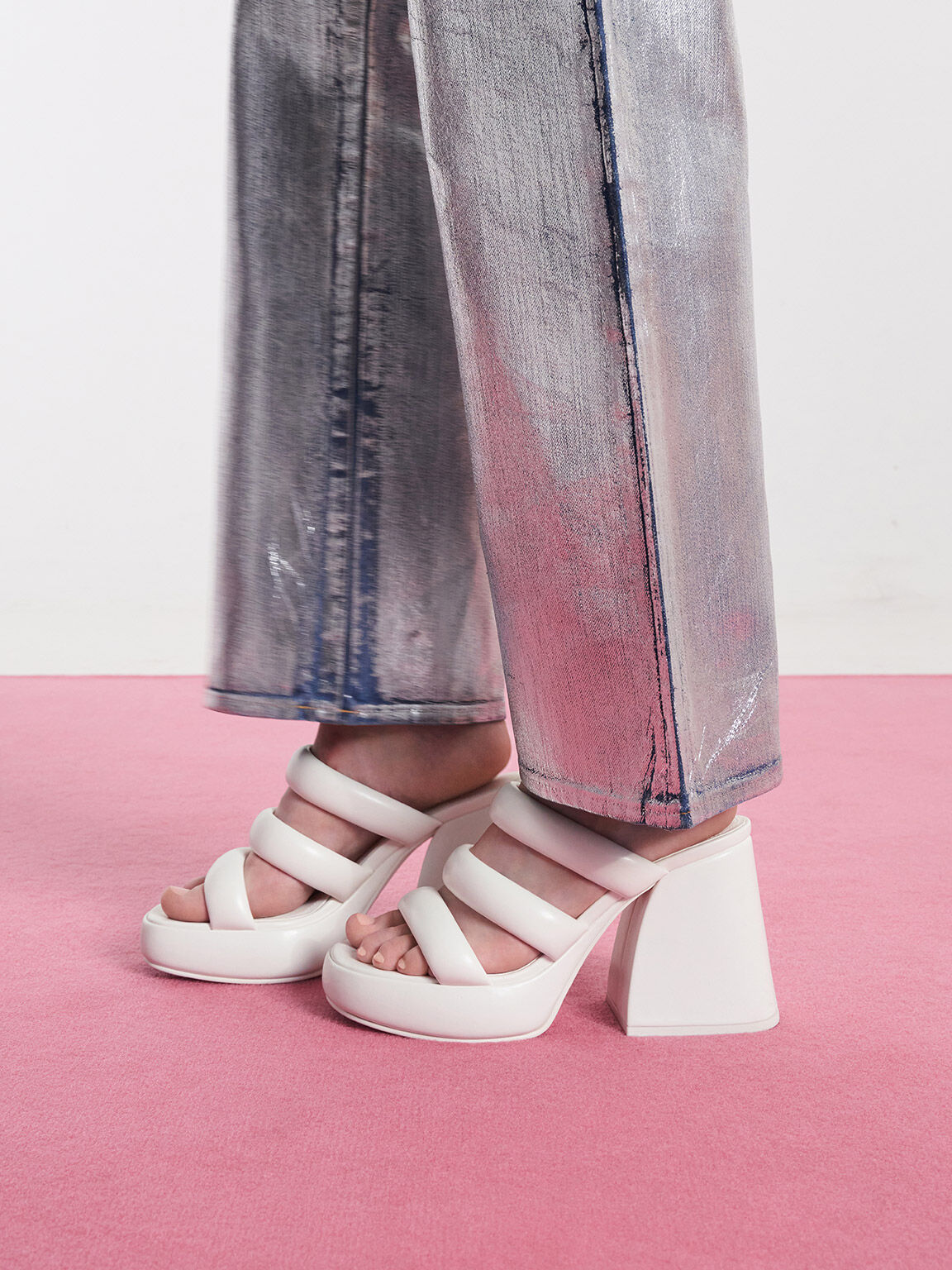 Tattie Puffy-Strap Platform Mules, White, hi-res