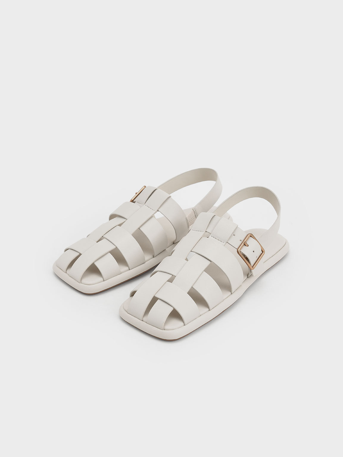 Chalk Metallic Buckle Caged Slingback Sandals - CHARLES & KEITH US
