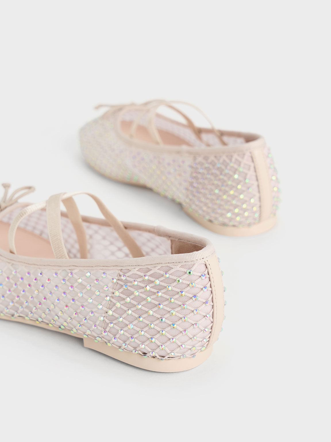 Girls' Mesh Crystal-Embellished Crossover-Strap Ballet Flats - Cream