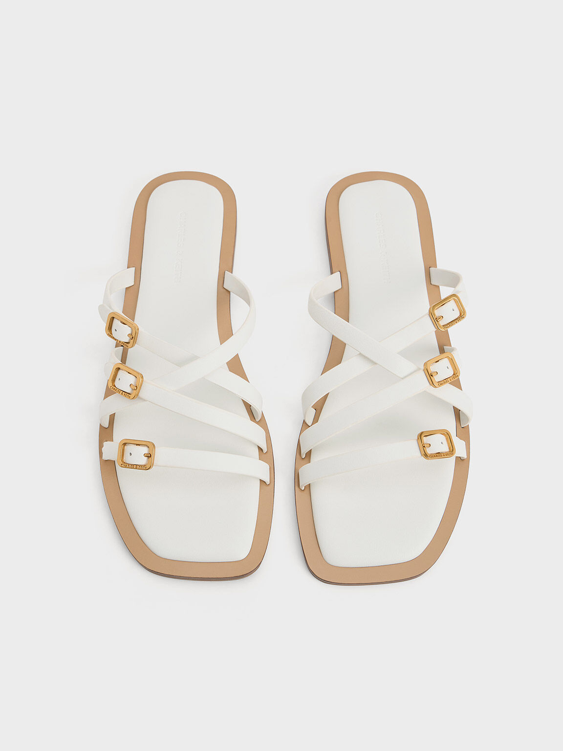 Sandalias slip-on de tiras con hebilla, Blanco, hi-res