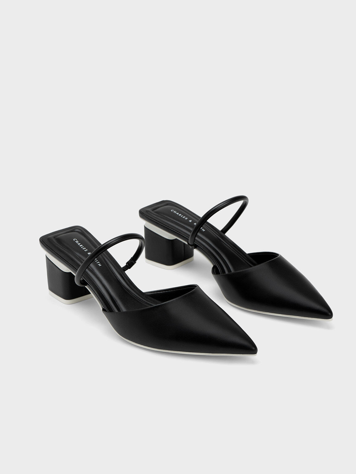 Block Heel Mules, Black, hi-res