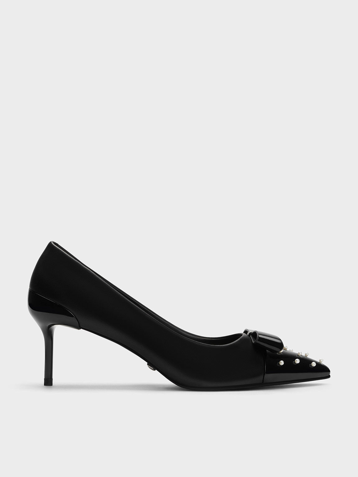 Leather Pearl-Embellished Pointed-Toe Heels - Black