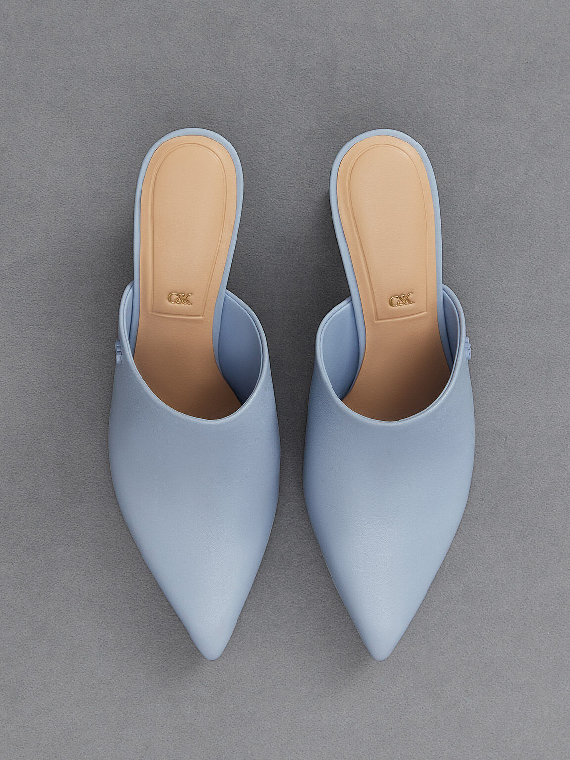 Leather Sculptural-Heel Mules, Light Blue, hi-res