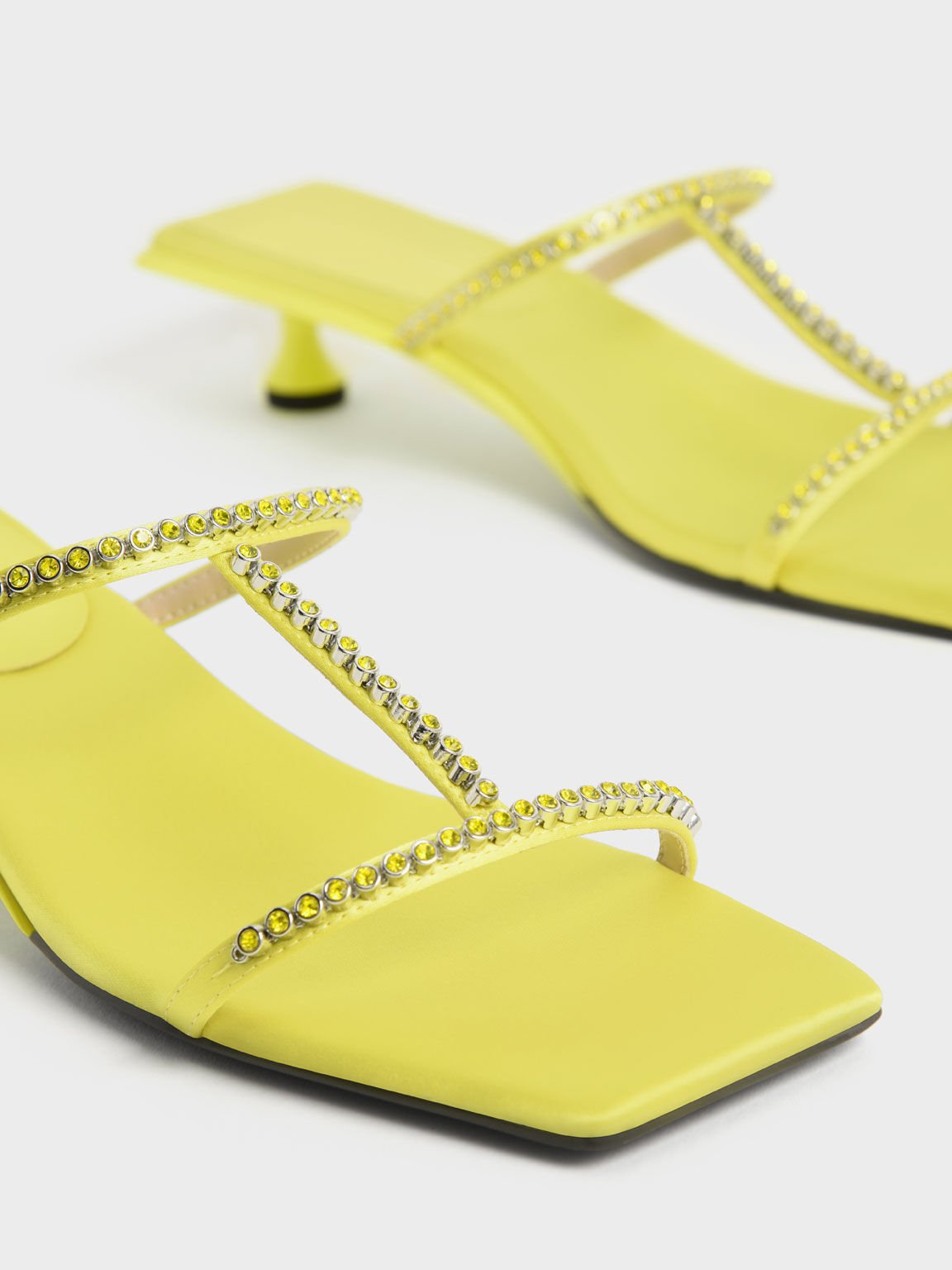 Recycled Polyester Gem-Embellished Mules - Lime