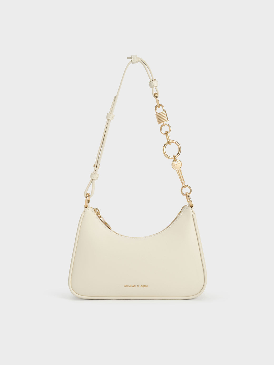 Lock & Key Chain Handle Trapeze Bag, Cream, hi-res