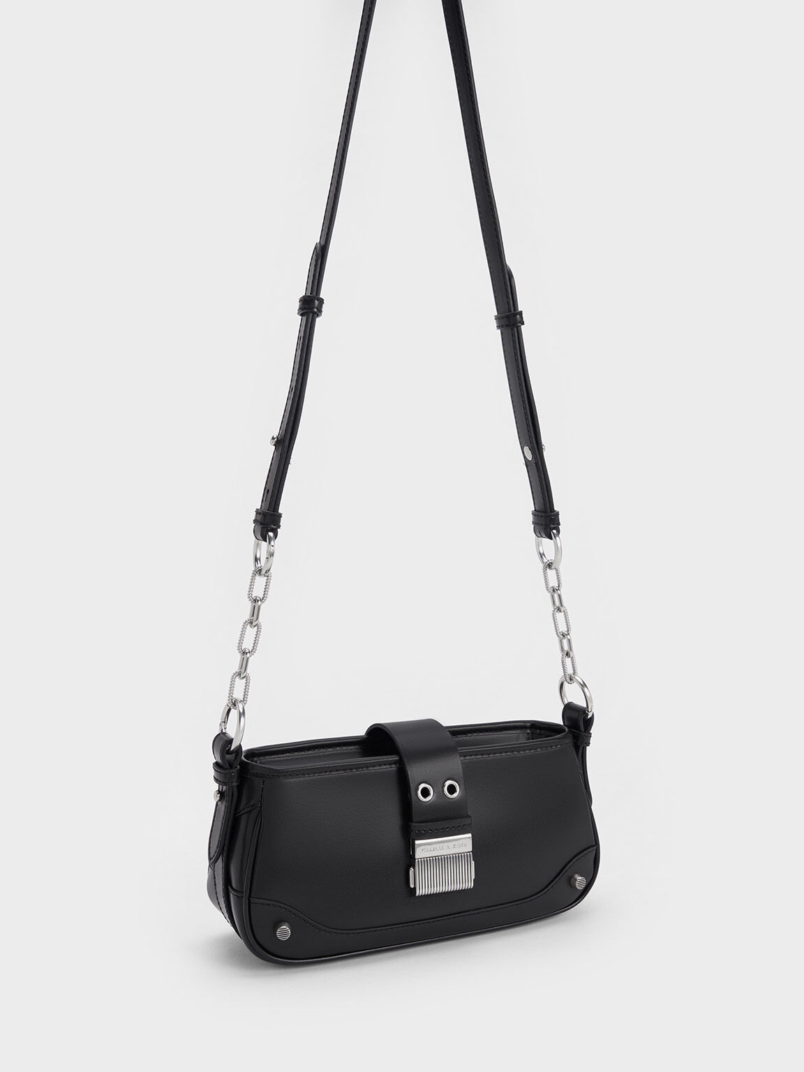 Black Winslet Belted Shoulder Bag - CHARLES & KEITH SG