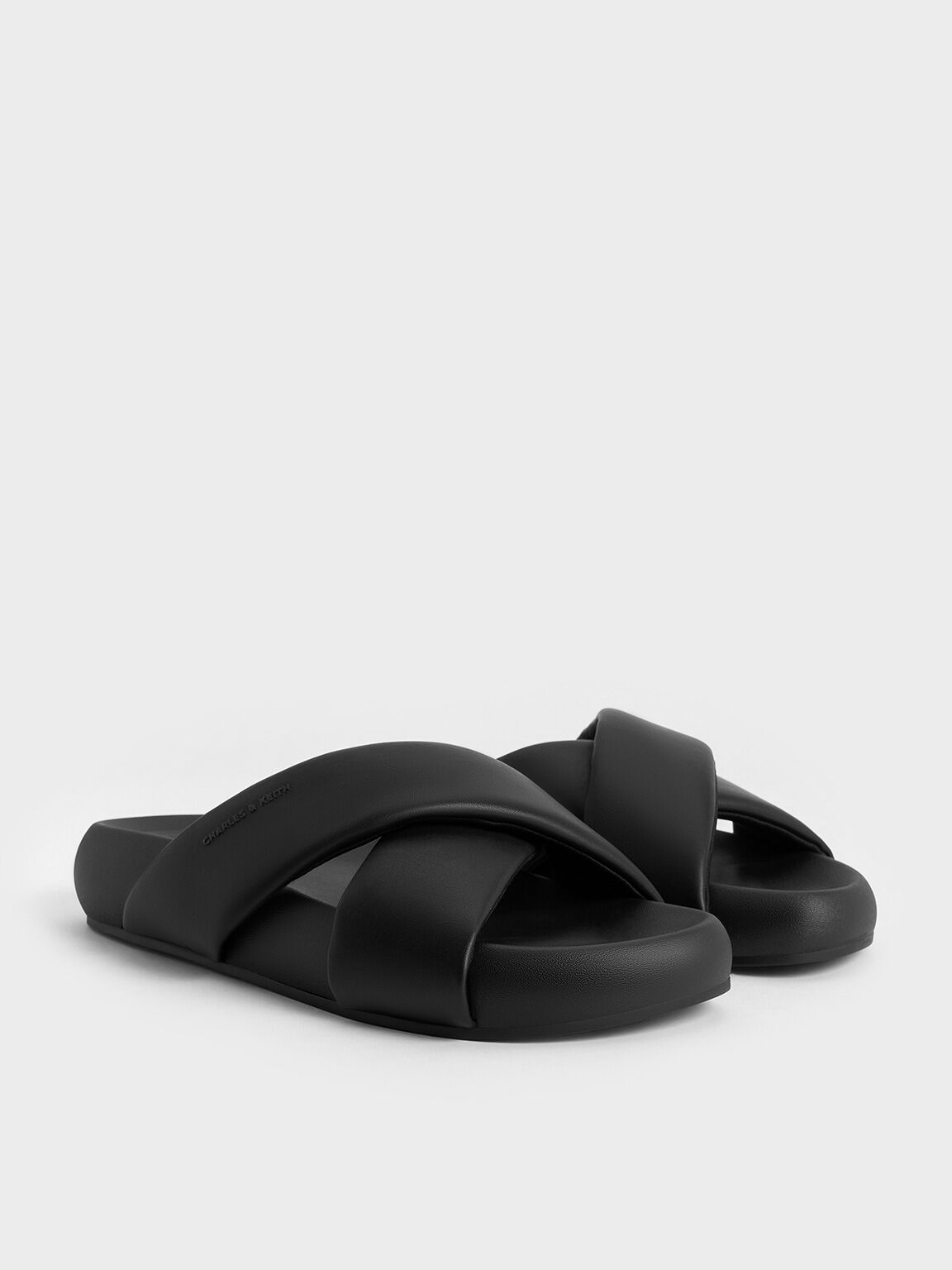 Lumi Crossover-Strap Slide Sandals, Black, hi-res