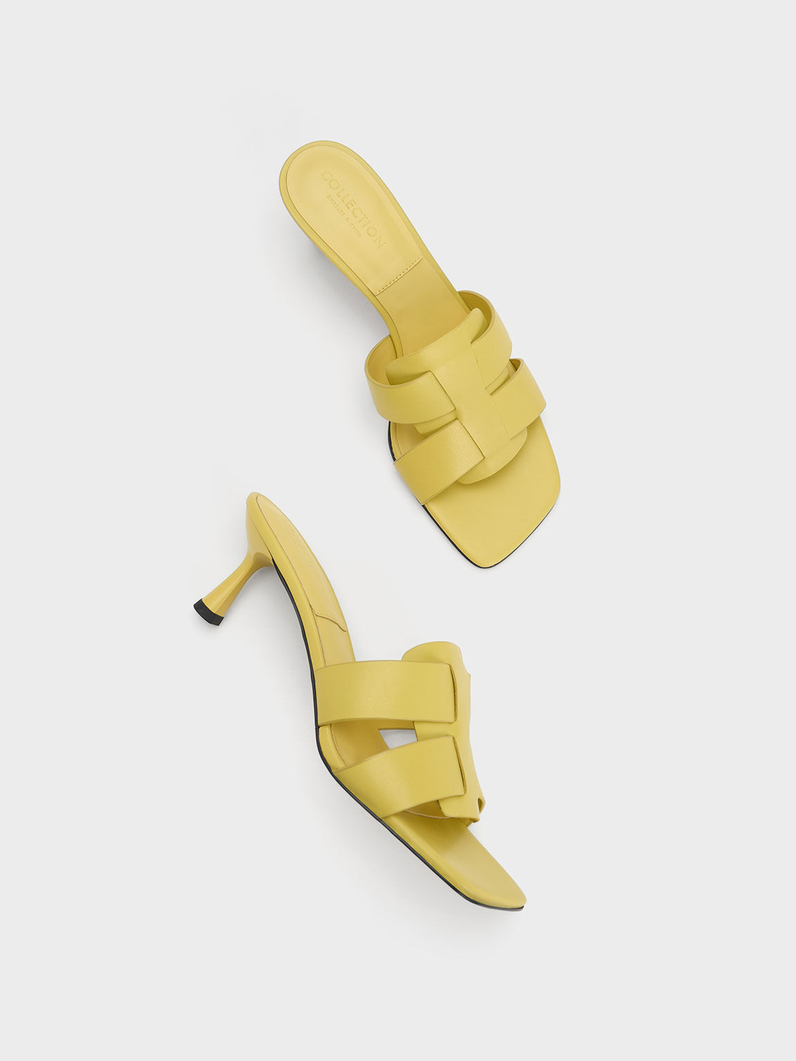 Yellow Trichelle Interwoven Leather Spool Heel Mules - CHARLES & KEITH US