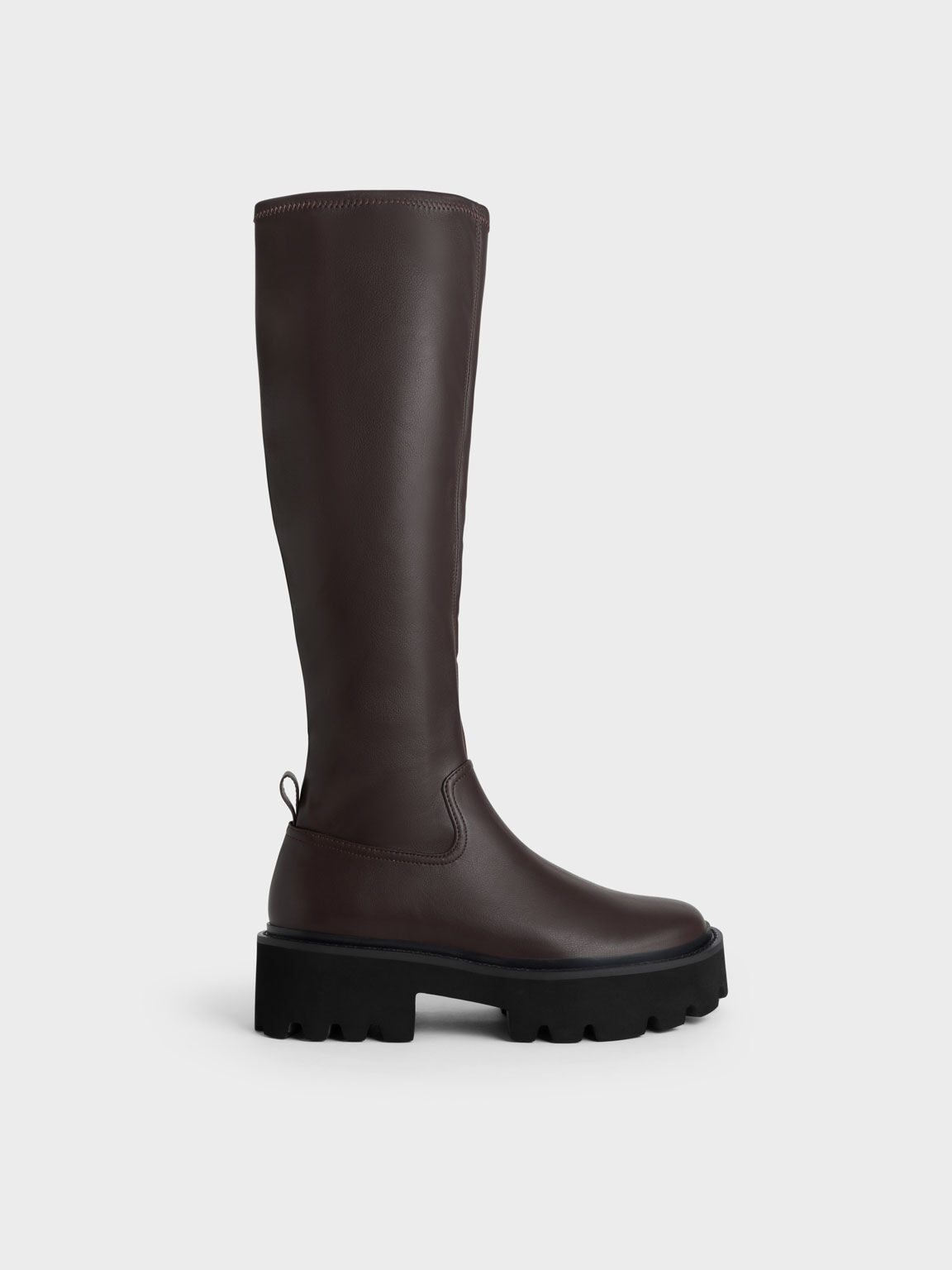 Dark Brown Chunky Platform Knee-High Boots - CHARLES & KEITH US