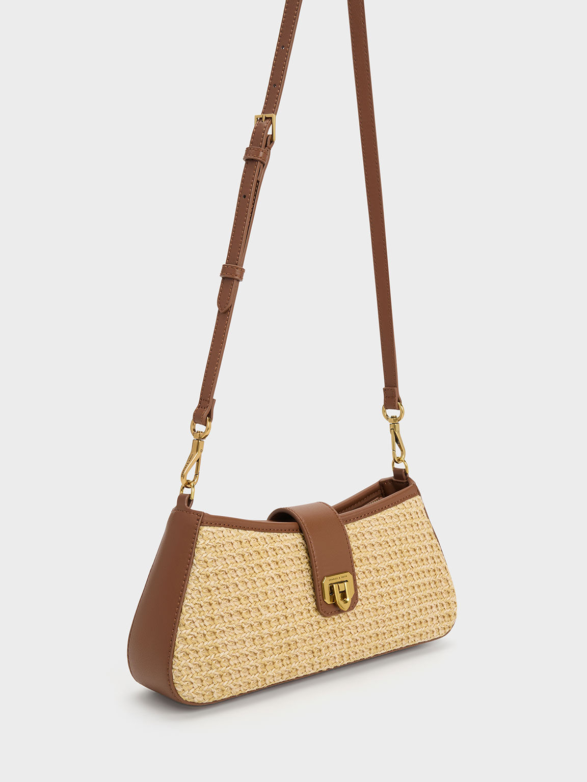 Charles & Keith Women's Ashby Raffia Curved Handle Bag