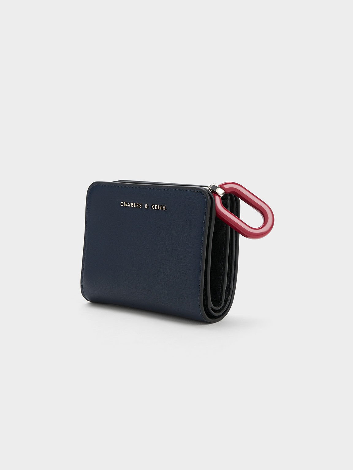Navy Oval Keychain Zip Wallet - CHARLES & KEITH US