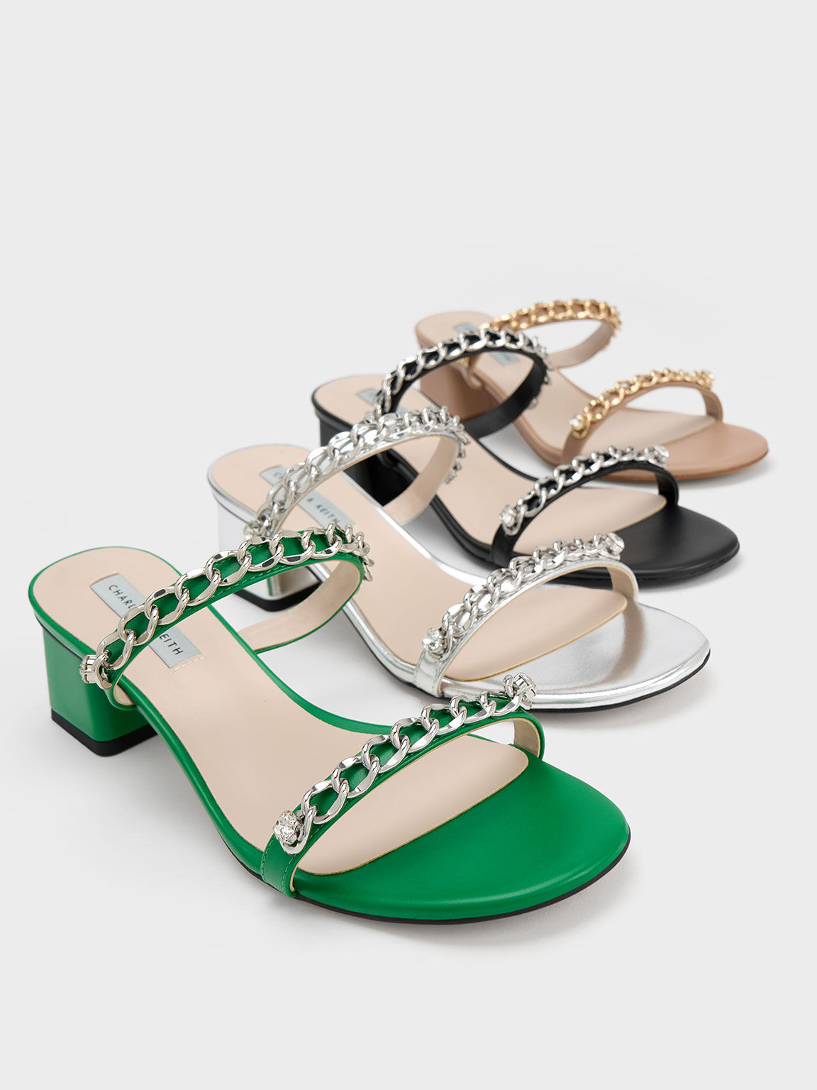Silver Chain-Link Block Heel Sandals & - US KEITH CHARLES