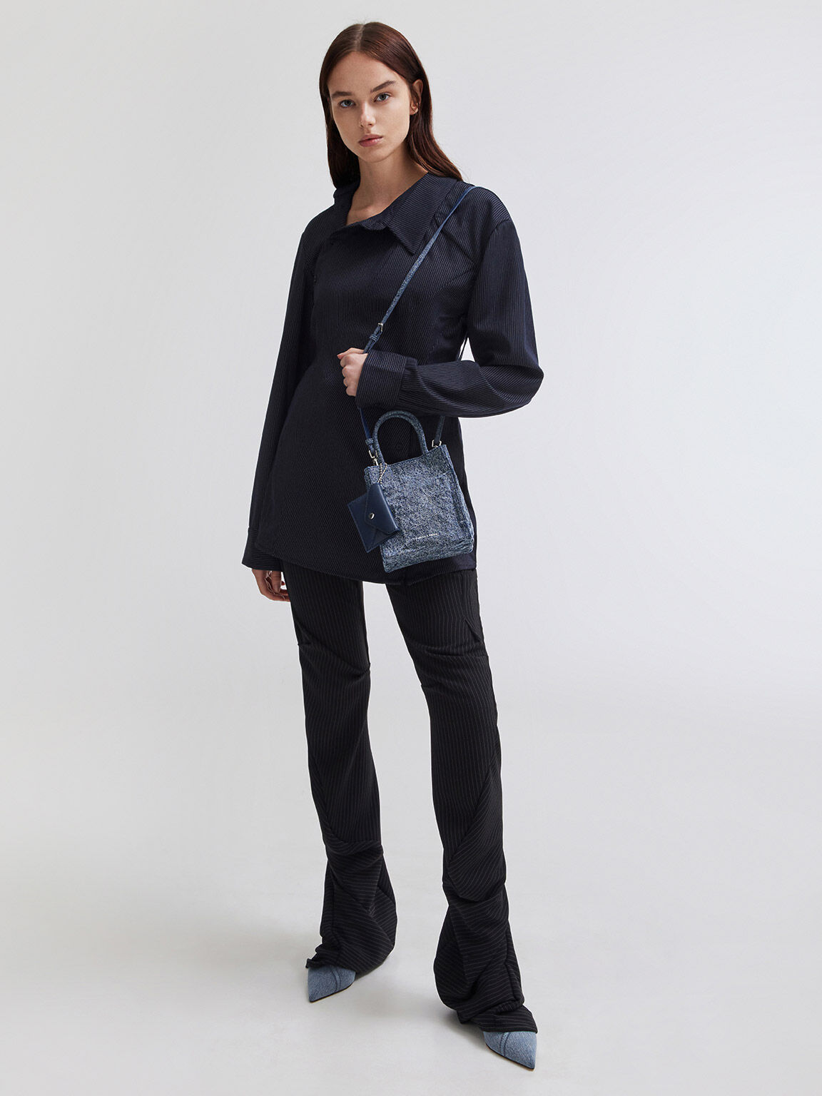 Matina Denim Elongated Tote Bag, Denim Blue, hi-res