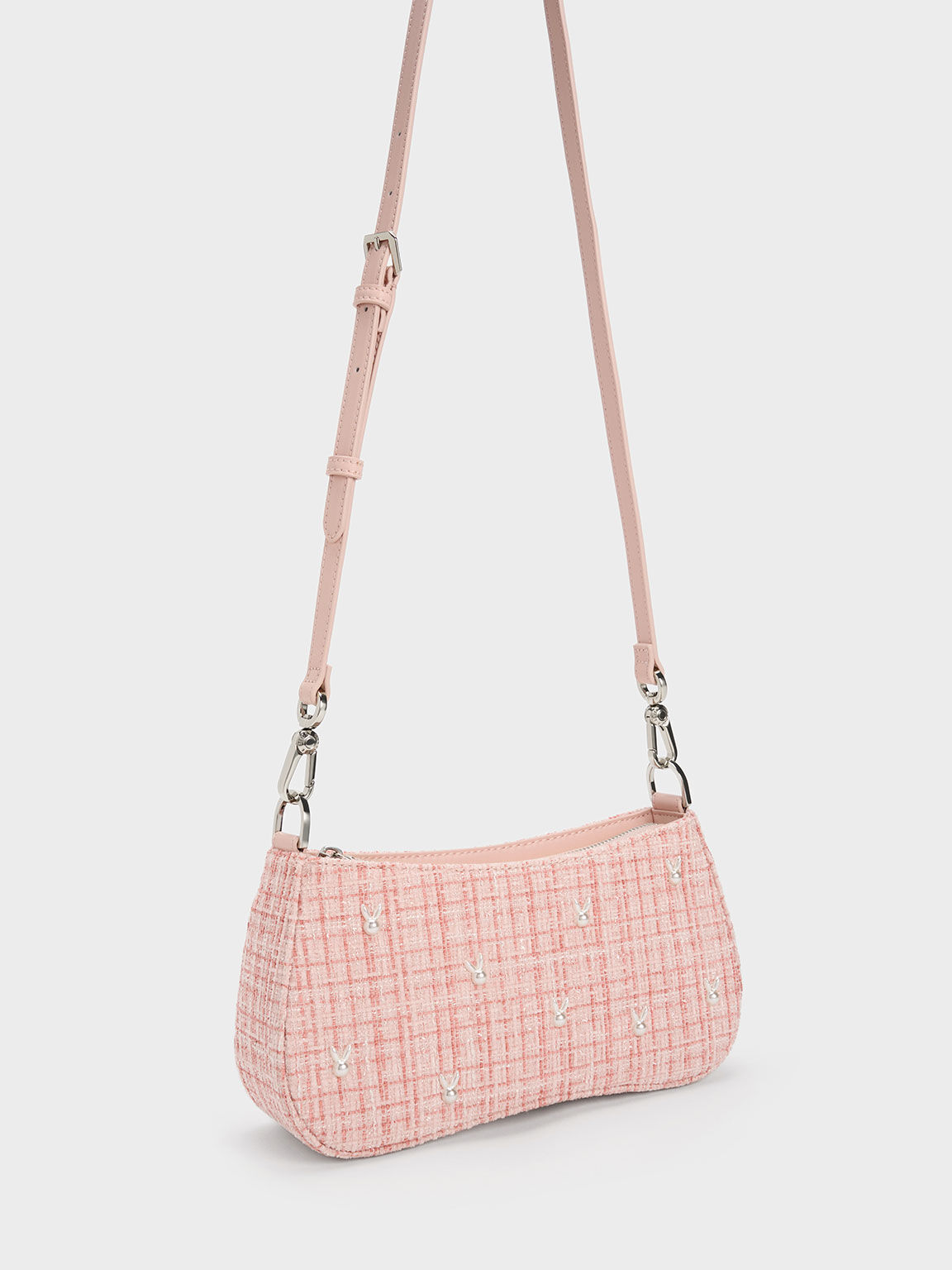 Pink Bunny Tweed Shoulder Bag - CHARLES & KEITH TW