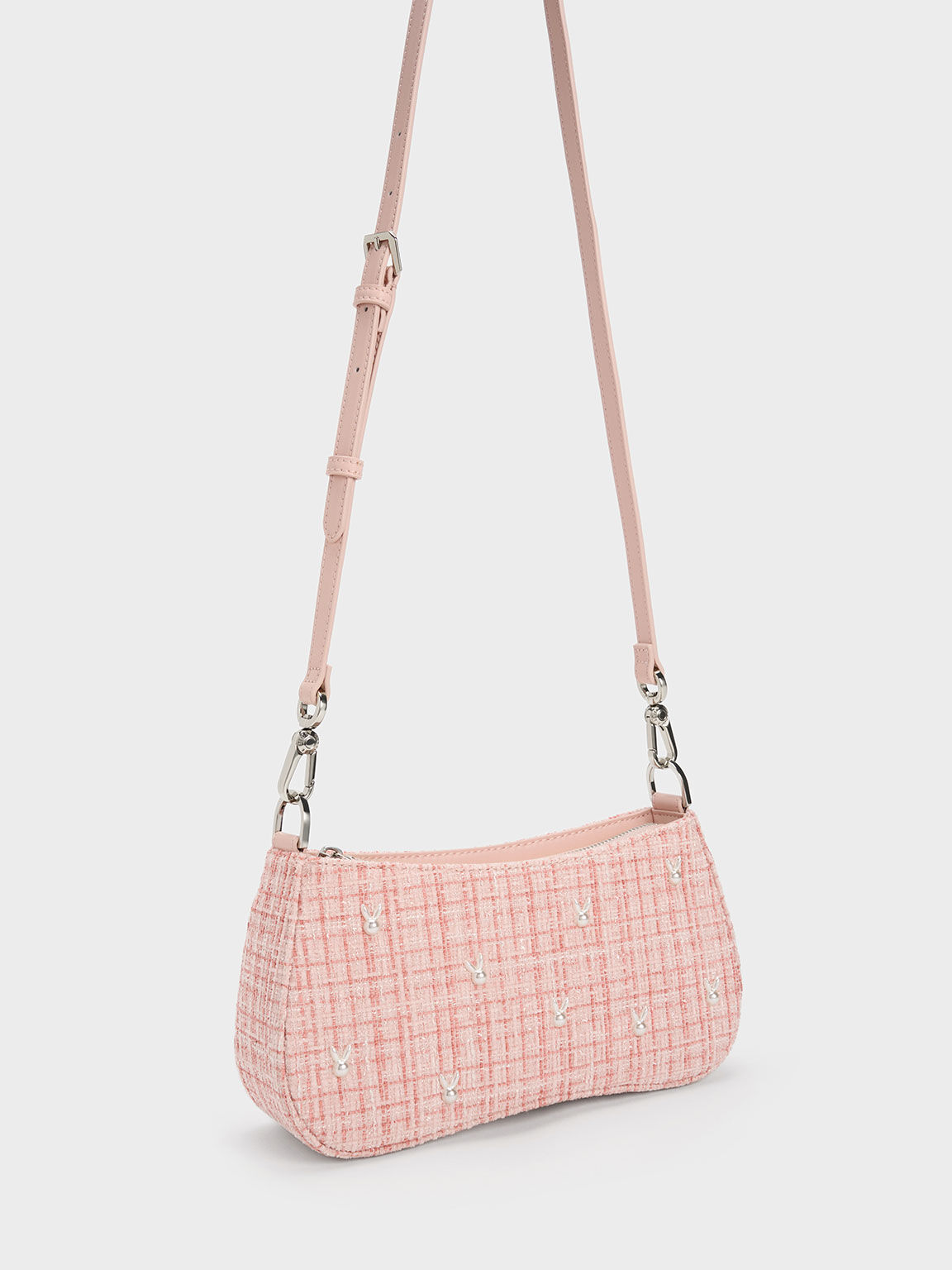 Pink Roza Tweed Trapeze Bag, CHARLES & KEITH in 2023