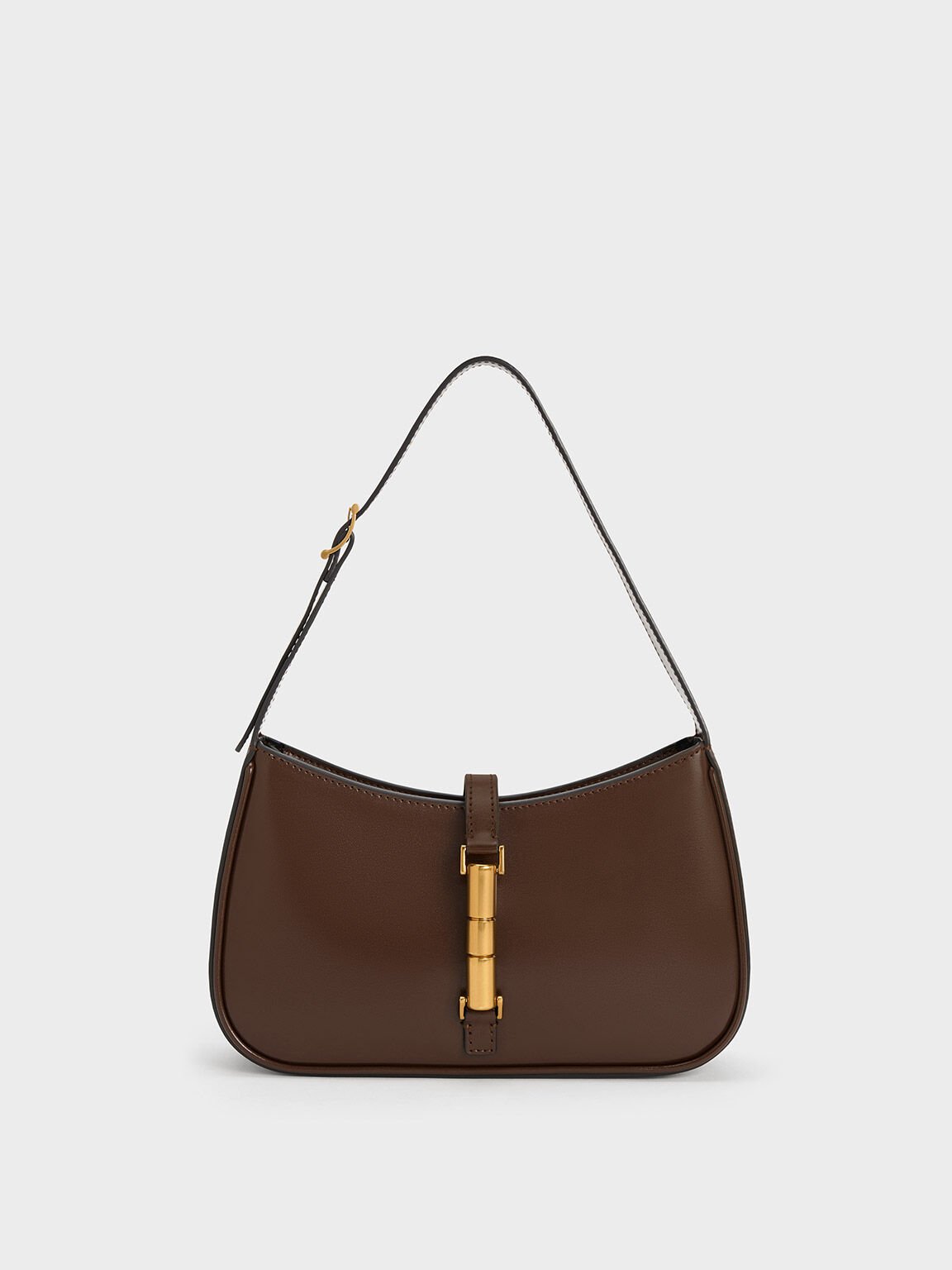 Dark Brown Cesia Metallic Accent Shoulder Bag - CHARLES & KEITH US