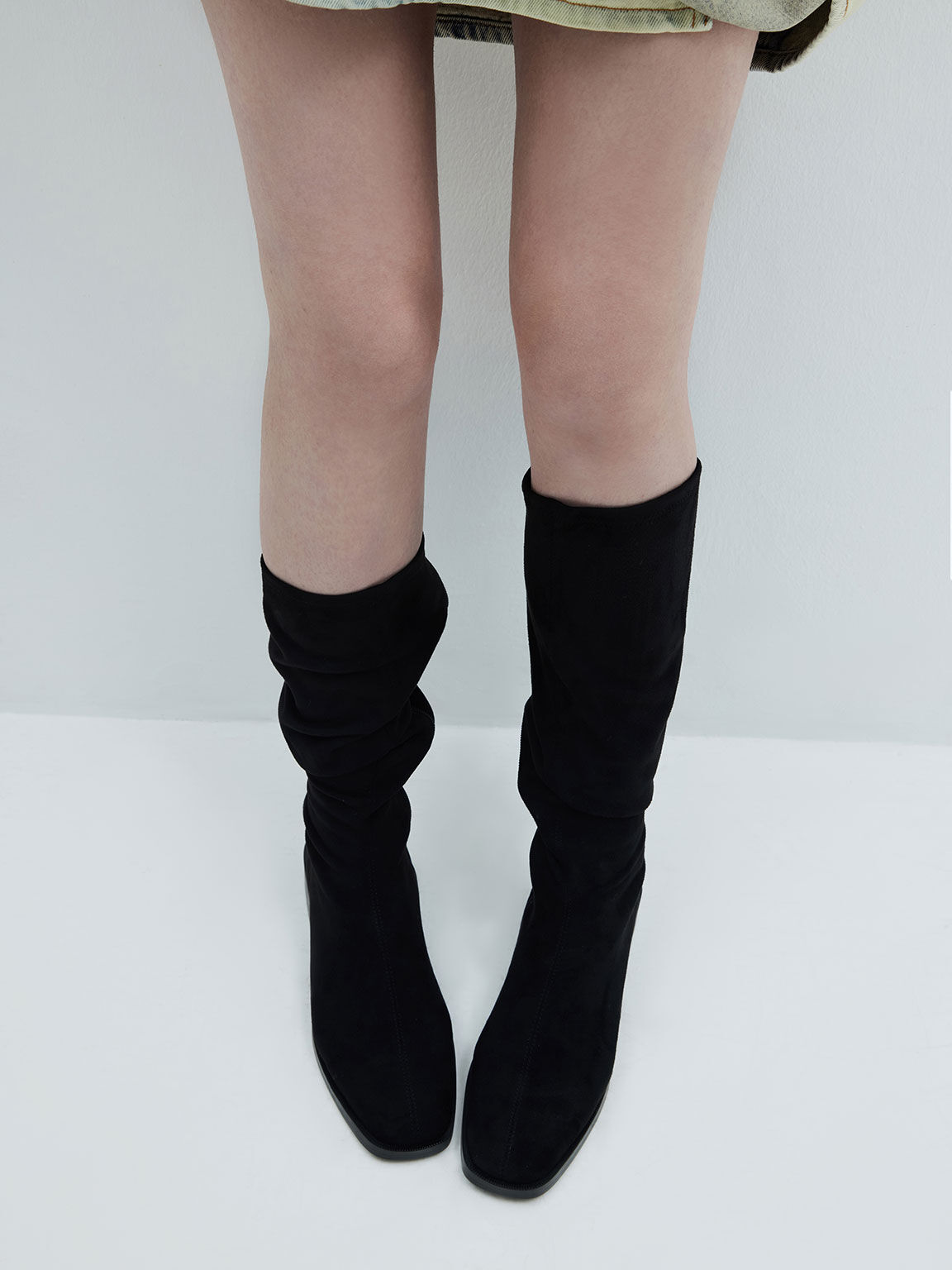 Sasky Textured Knee High Flat Boots, Black Textured, hi-res