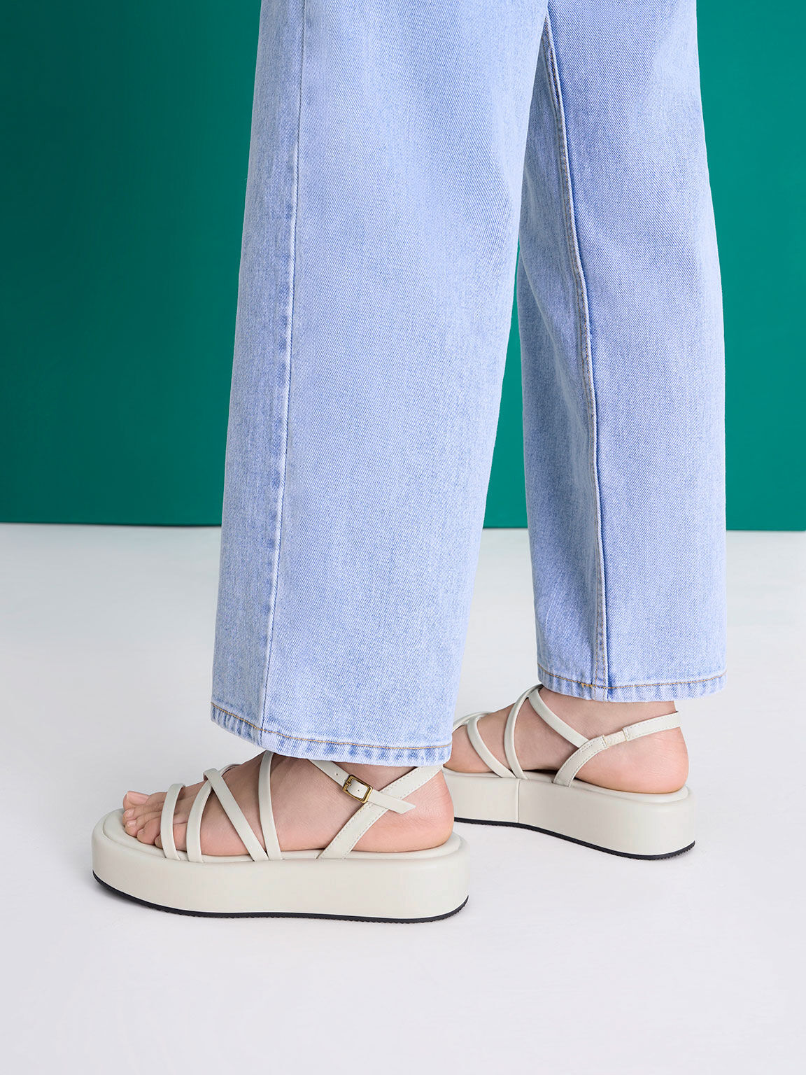 White Strappy Padded Flatforms - CHARLES & KEITH CA